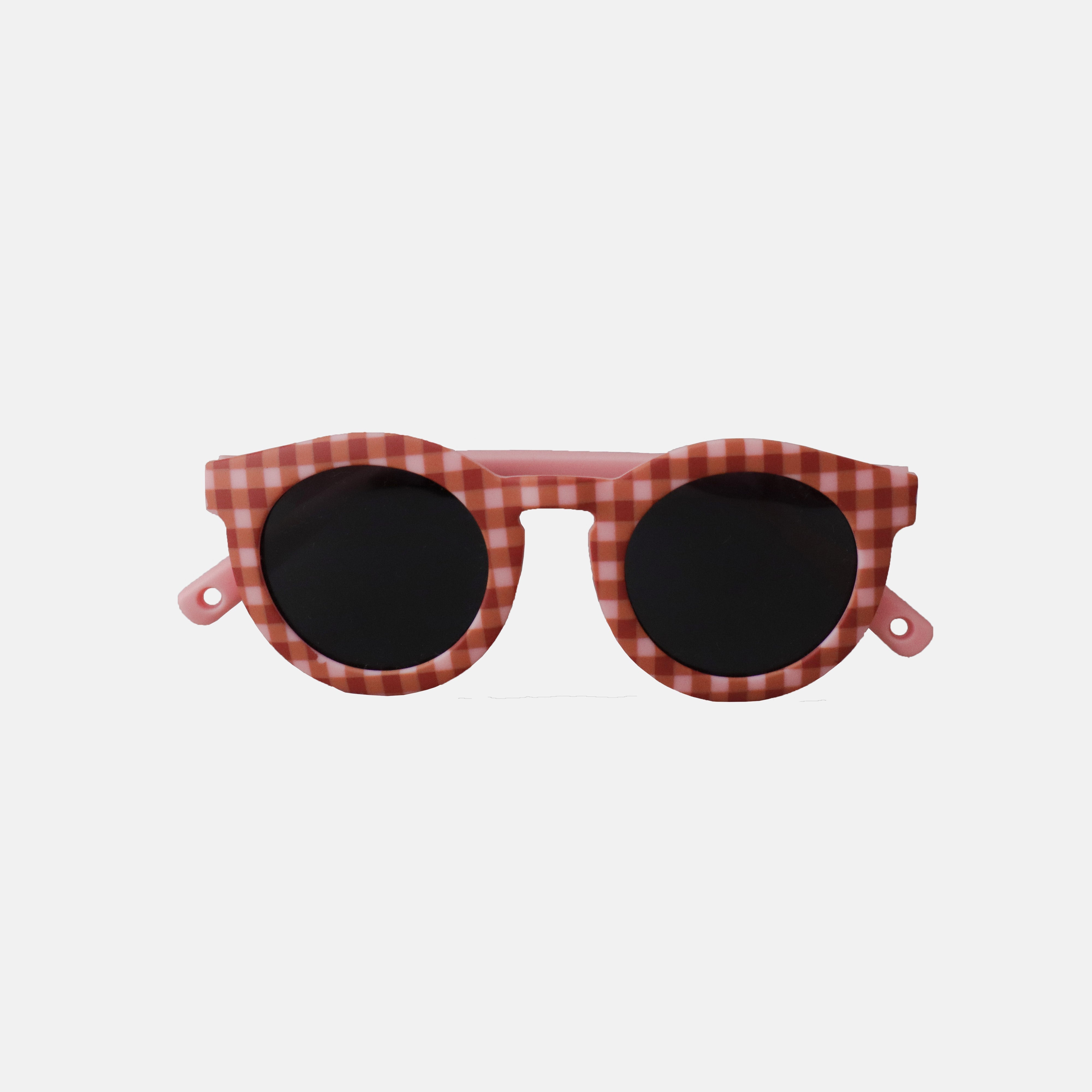 Paire de lunettes de soleil bébé catégorie 4, monture en TPEE à motif Vichy rose et saumon