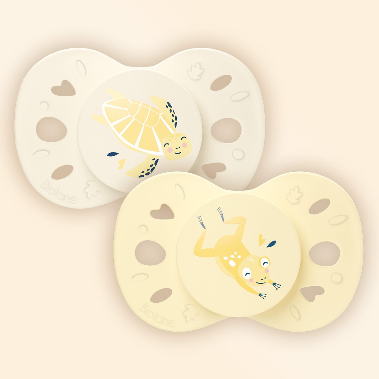 [OLD] Lot de 2 sucettes anatomiques animaux 0-6 mois Jaune