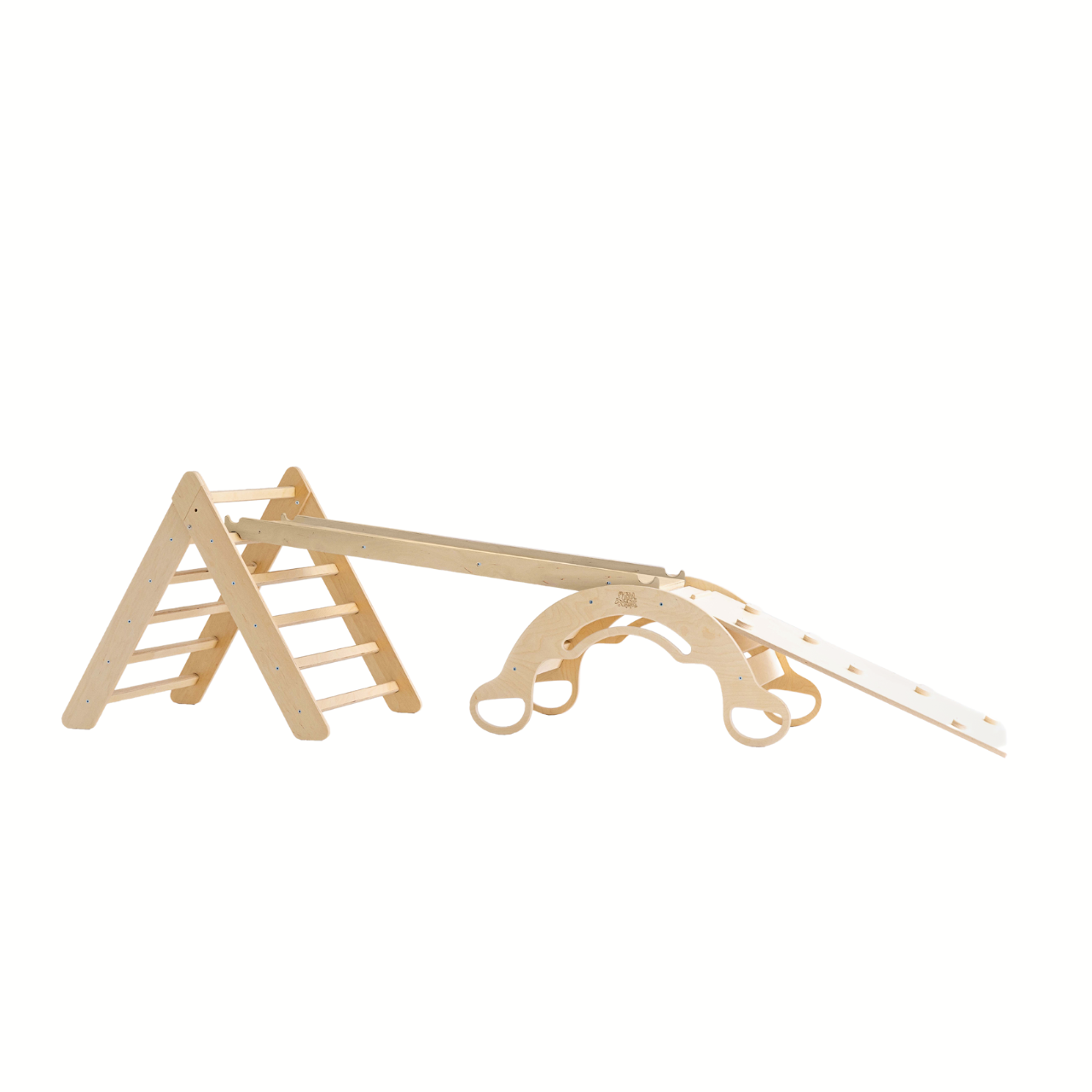 Ensemble (grand) - Triangle de Pikler + 2 planches à double face + bascule d’équilibre