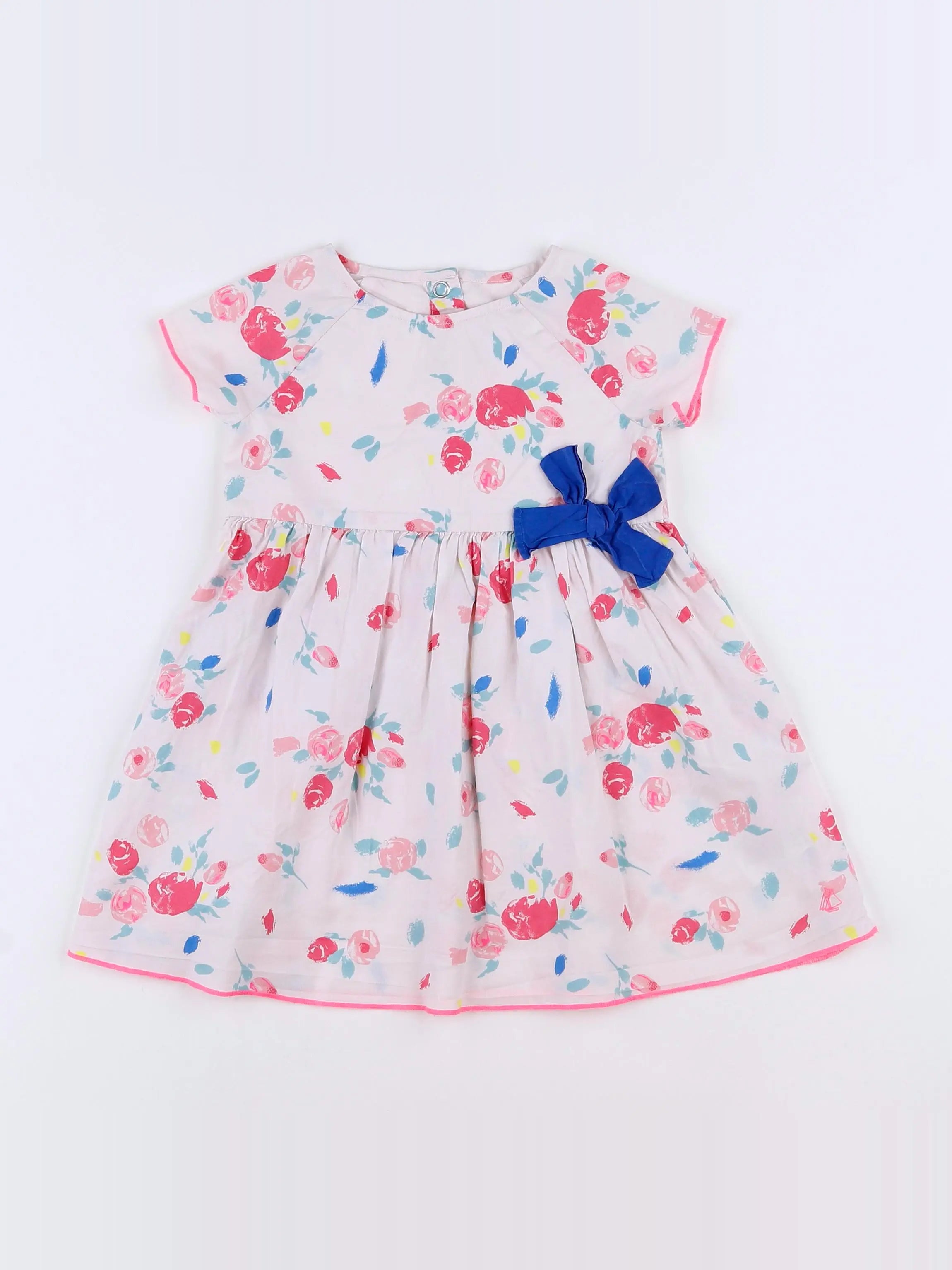 Petit Bateau - robe blanc, rose - 18 mois