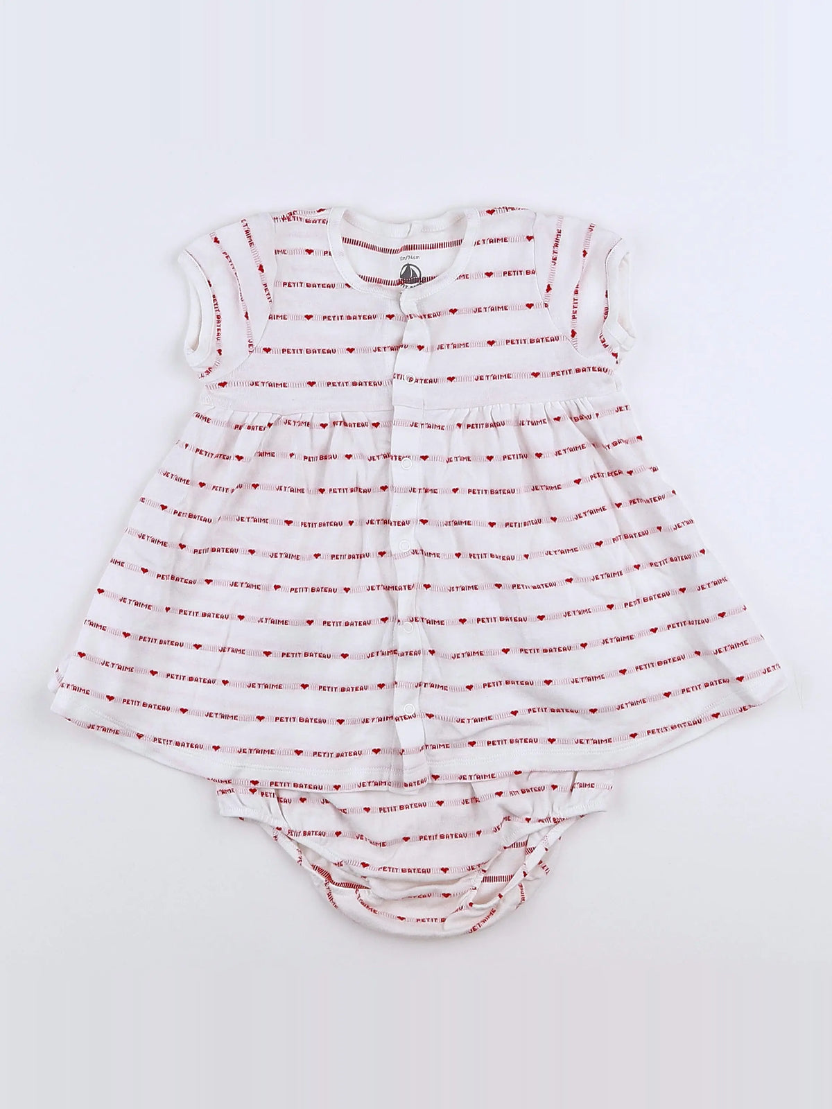 Petit Bateau - robe blanc, rouge - 12 mois