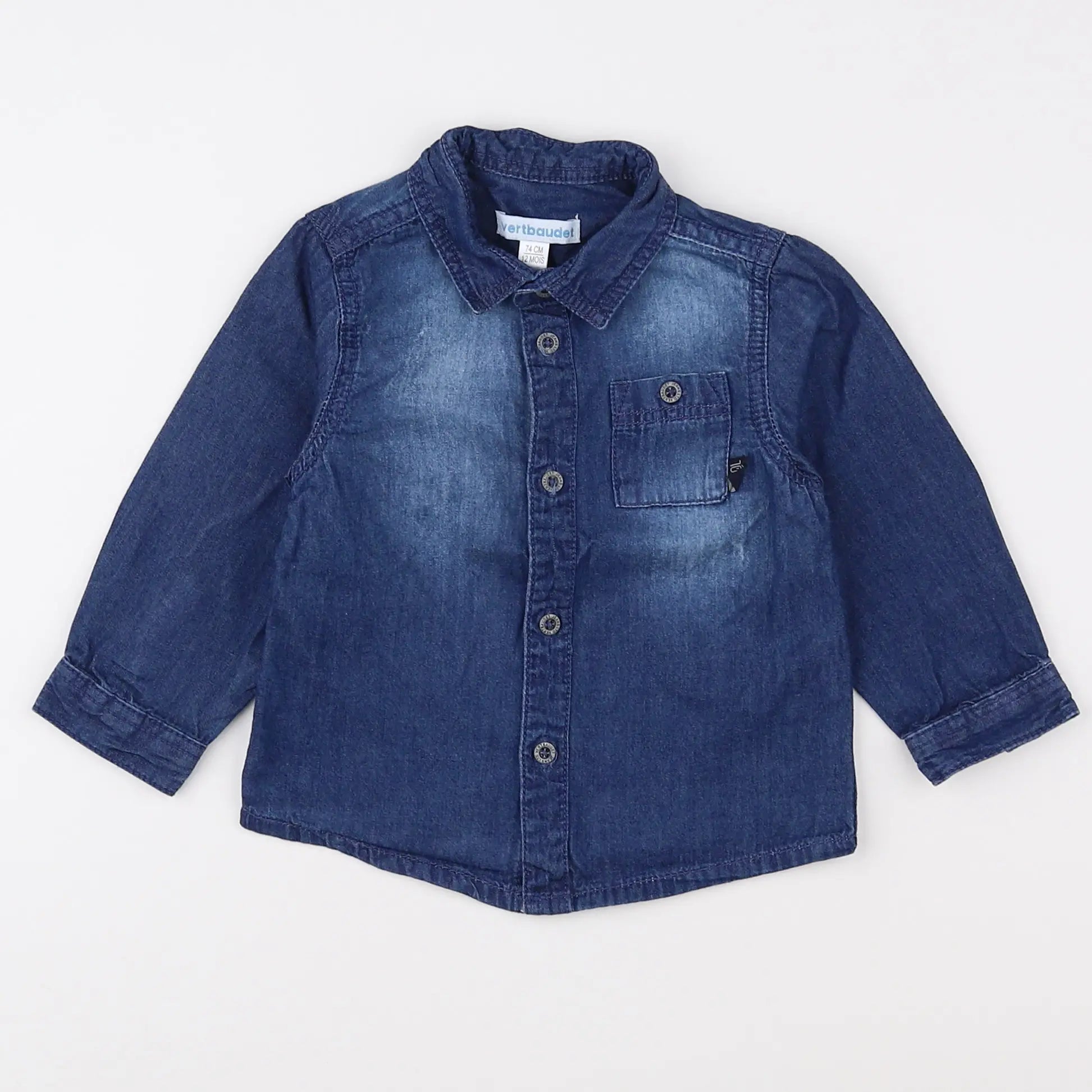 Vertbaudet - chemise bleu - 12 mois