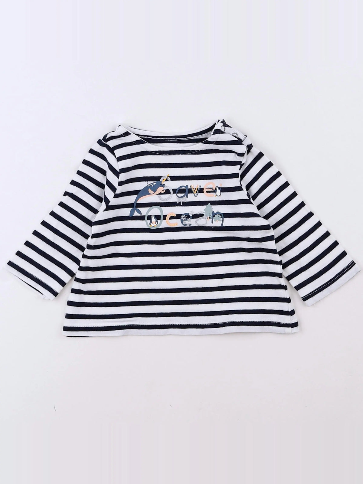 Vertbaudet - tee-shirt blanc, noir - 3 mois