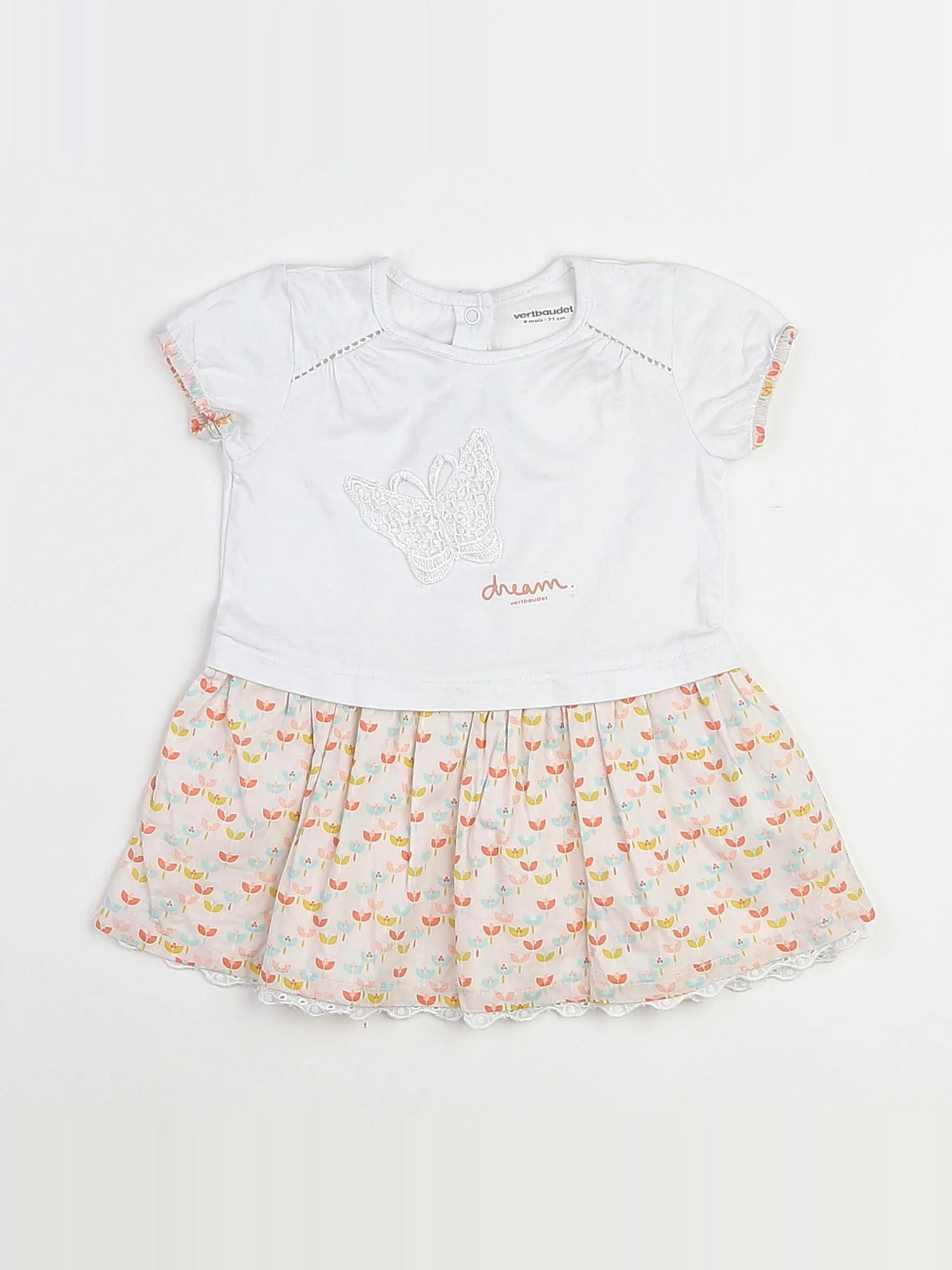 Vertbaudet - robe blanc, jaune, orange - 9 mois