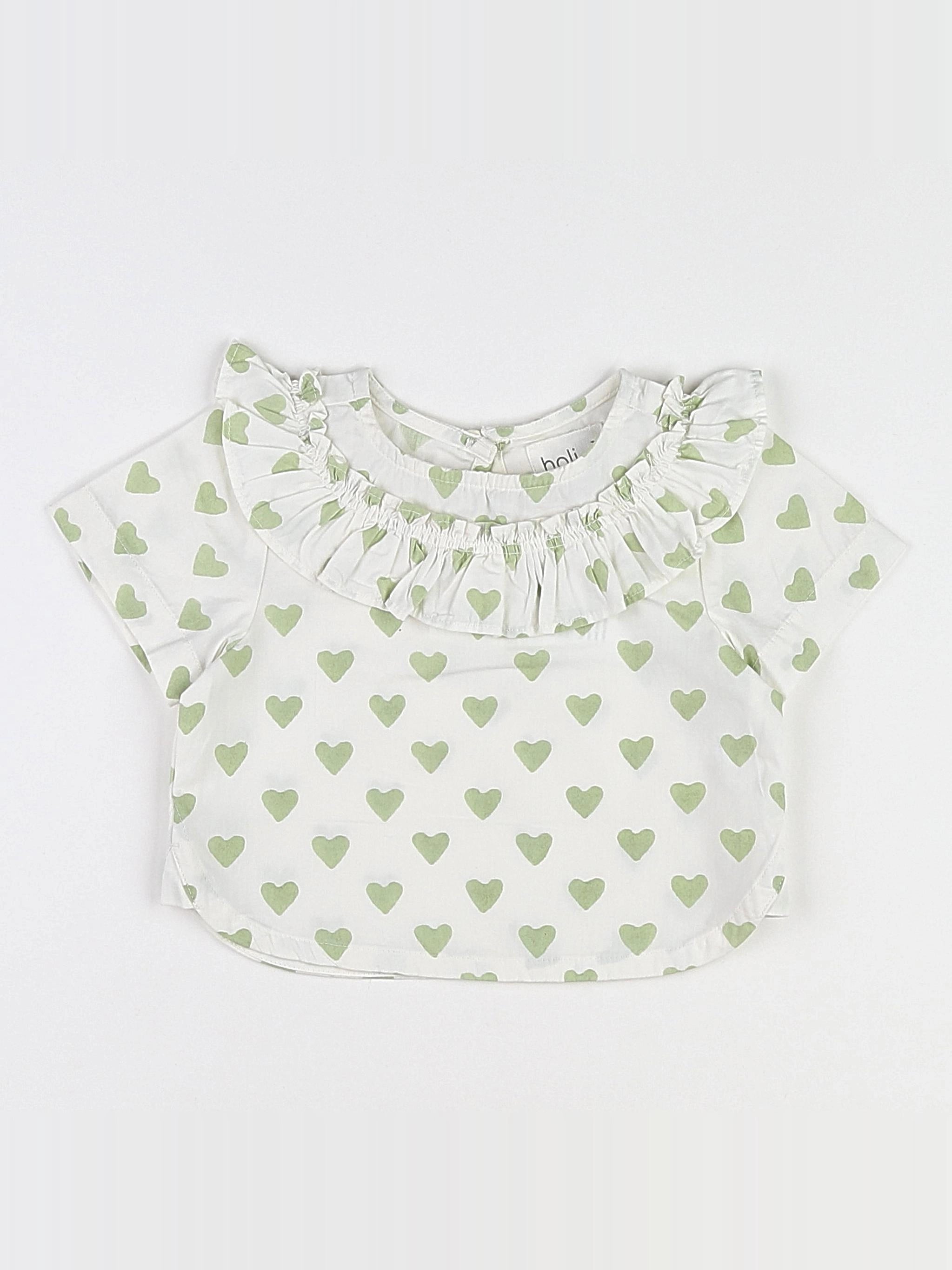 Holi & Love - blouse n°2 blanc,vert (neuf) - 12/18 mois
