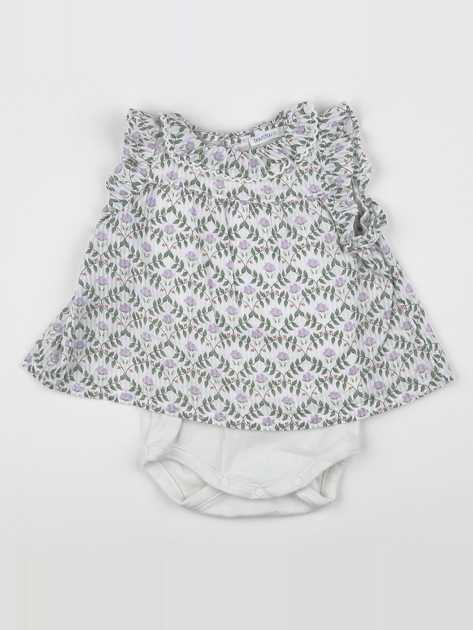 Boutchou - body vetement blanc, vert - 3 mois