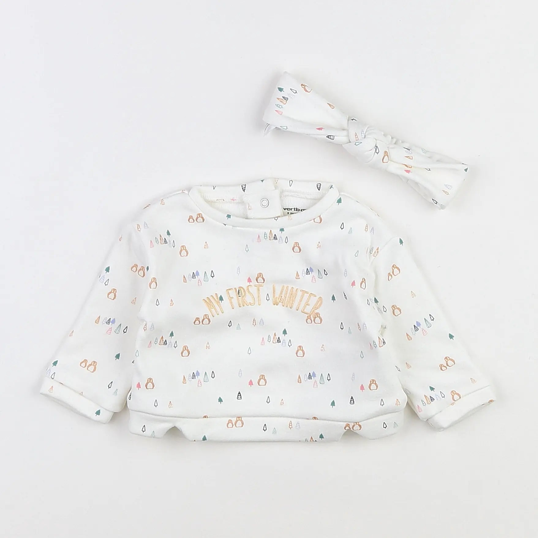 Vertbaudet - sweat blanc, multicolore - 3 mois