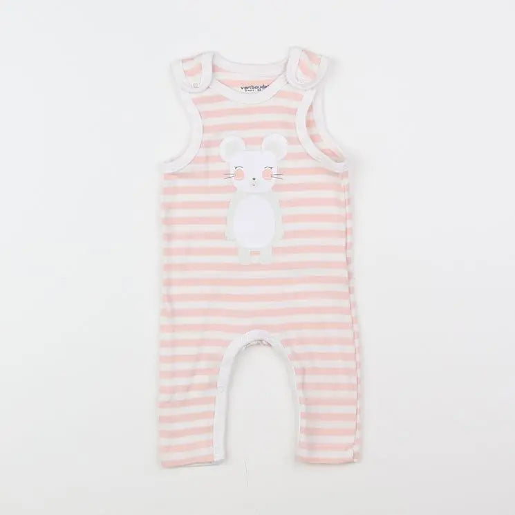 Vertbaudet - salopette blanc, rose - 3 mois