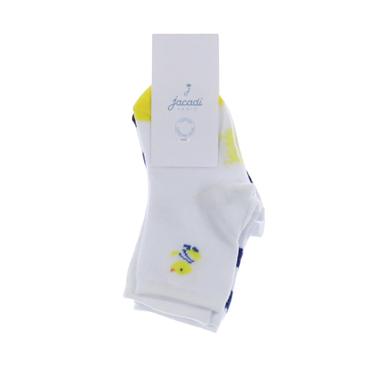 Jacadi - lot de 2 chaussettes blanc, bleu, jaune (neuf) - 12 mois