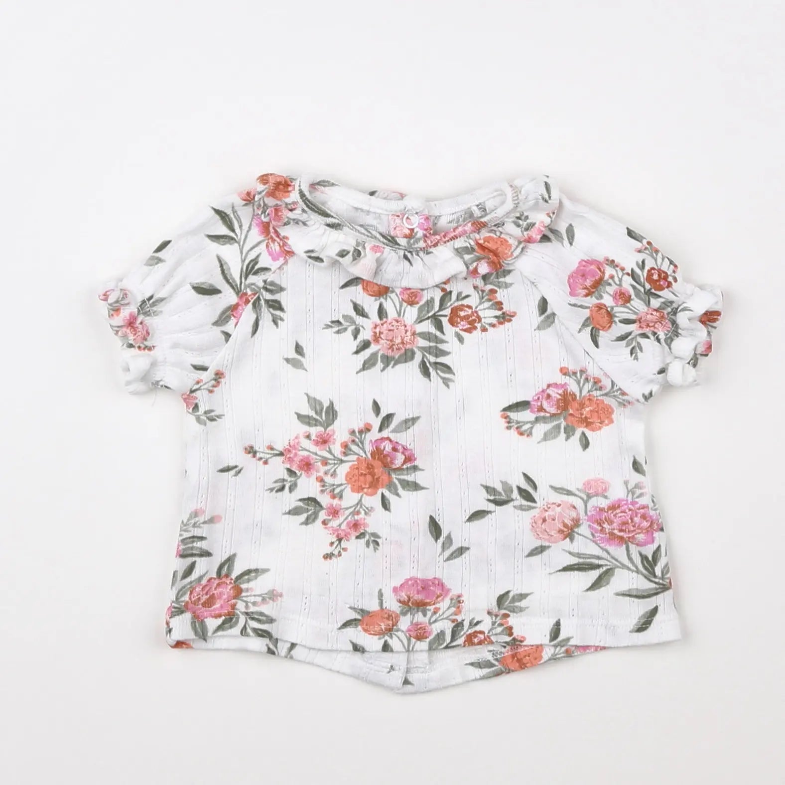 Vertbaudet - tee-shirt beige, vert, rose - 3 mois