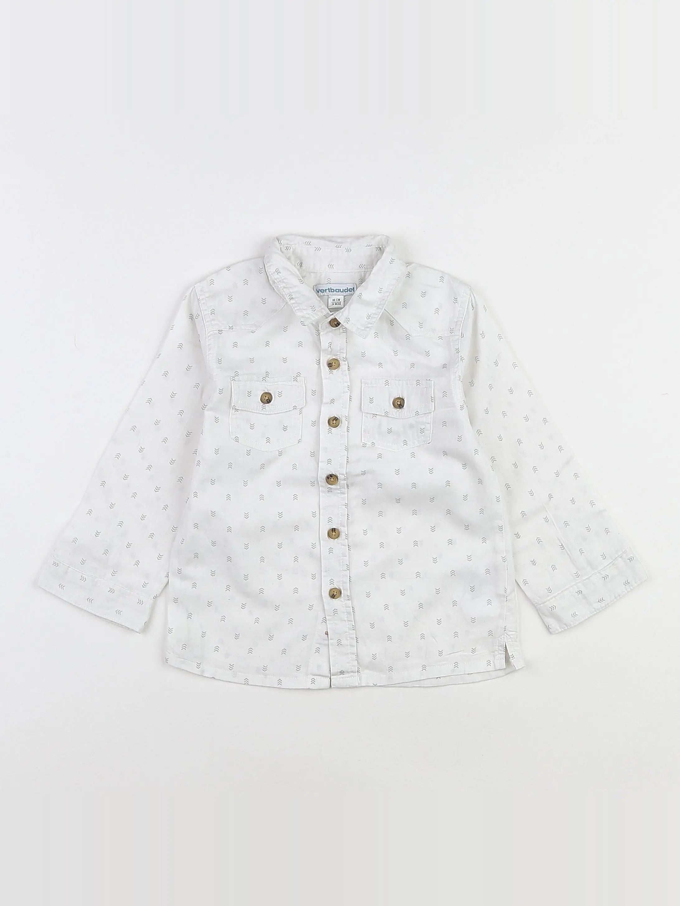 Vertbaudet - chemise blanc, gris - 2 ans