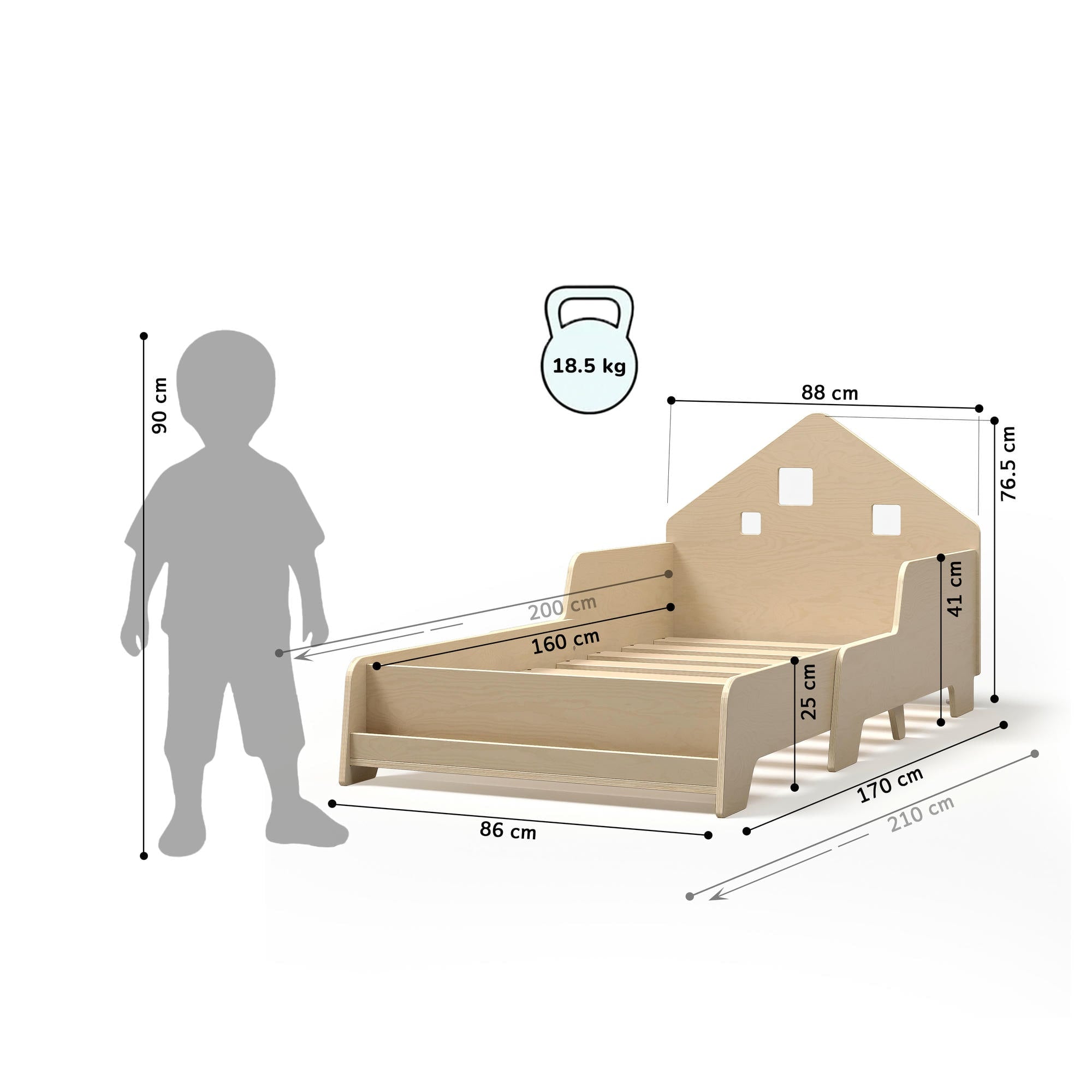 Lit extensible en forme de maison avec éclairage LED