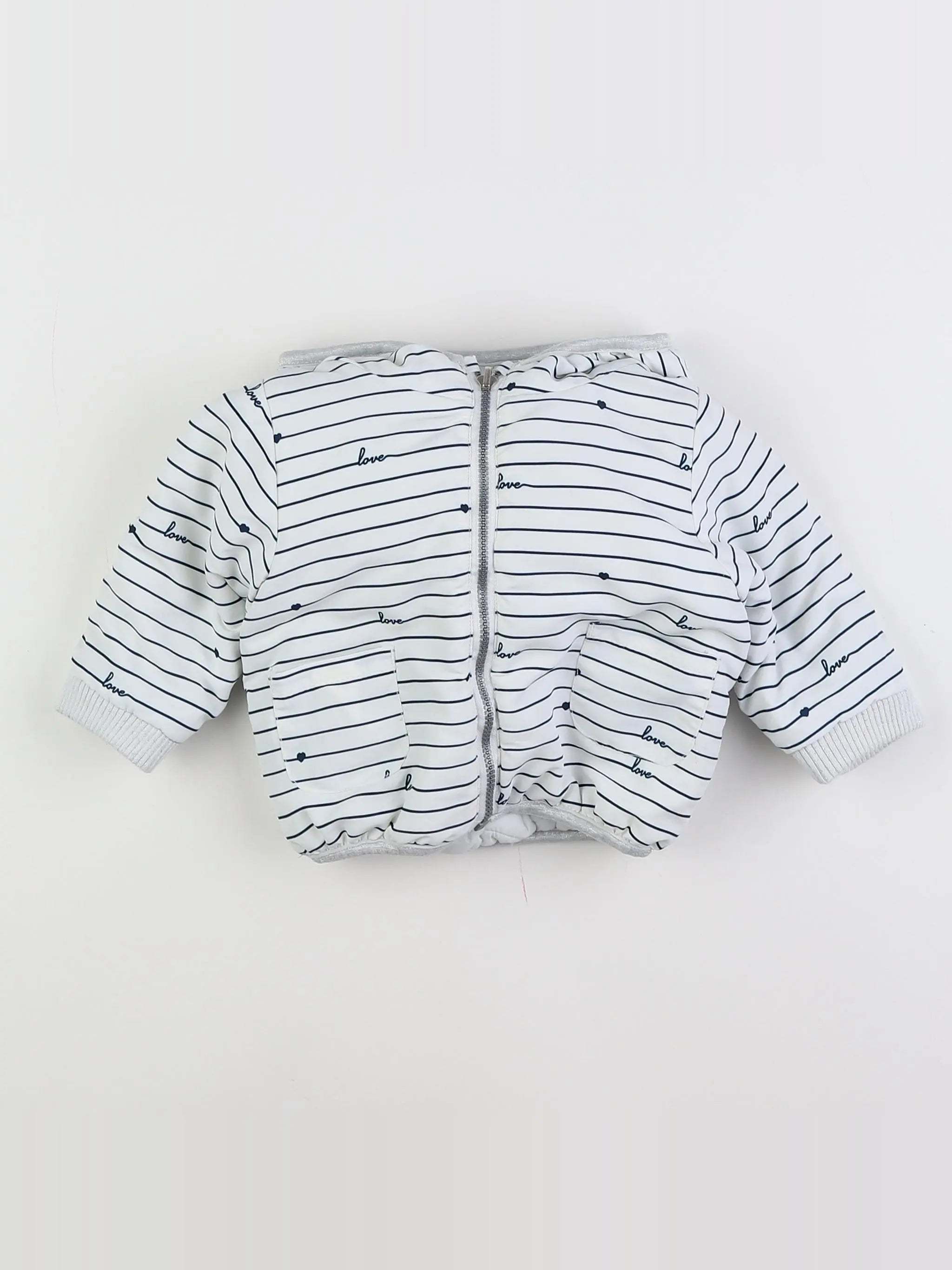 Tape à l'oeil - doudoune blanc, bleu, argent - 3/6 mois