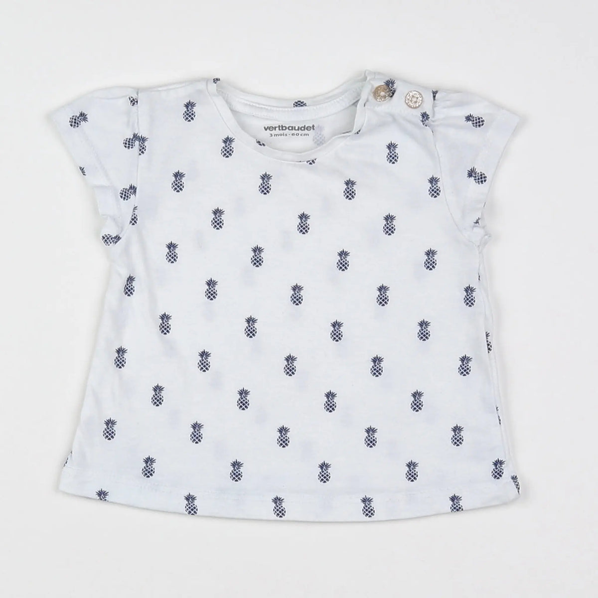 Vertbaudet - tee-shirt blanc, bleu - 3 mois