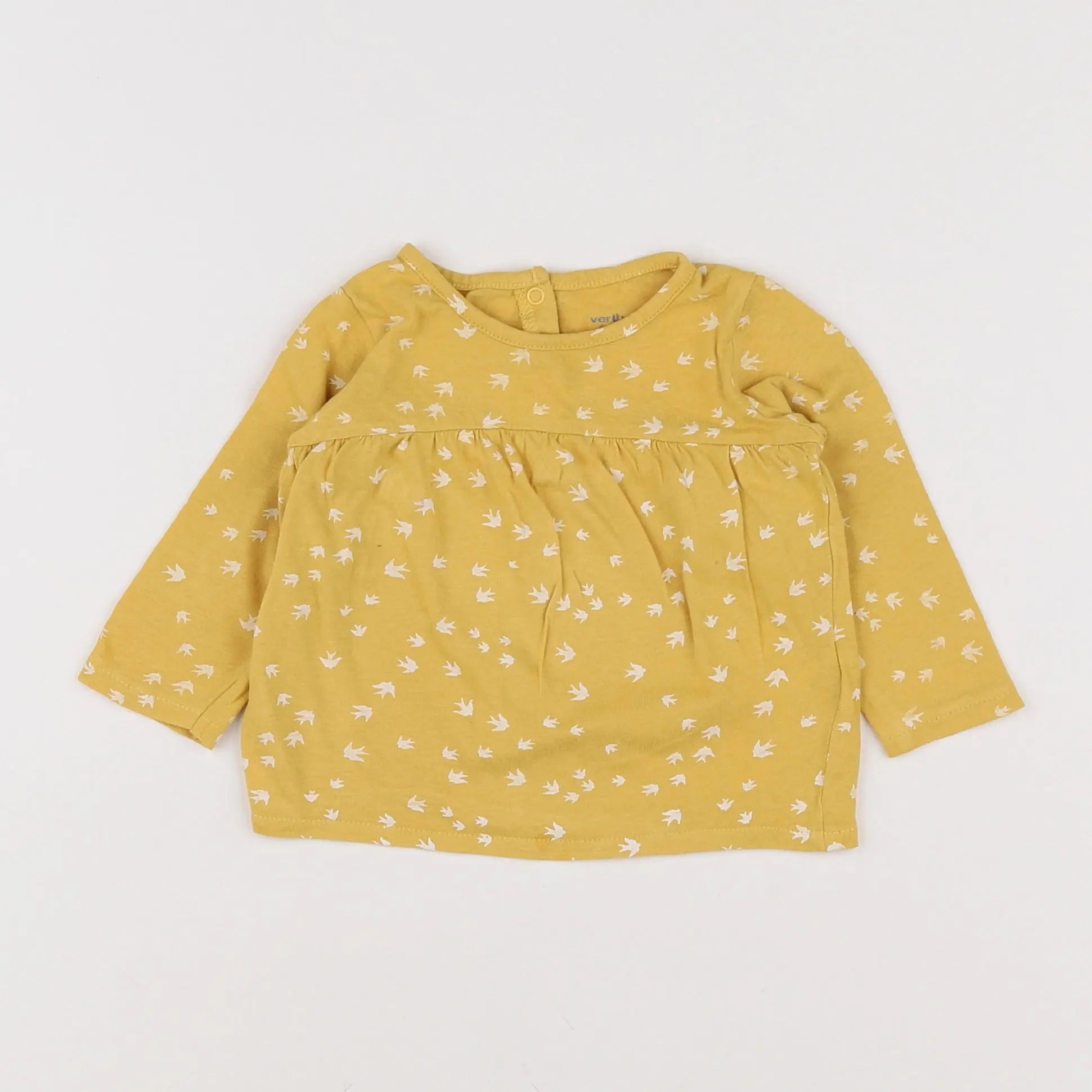 Vertbaudet - tee-shirt jaune, blanc - 6 mois