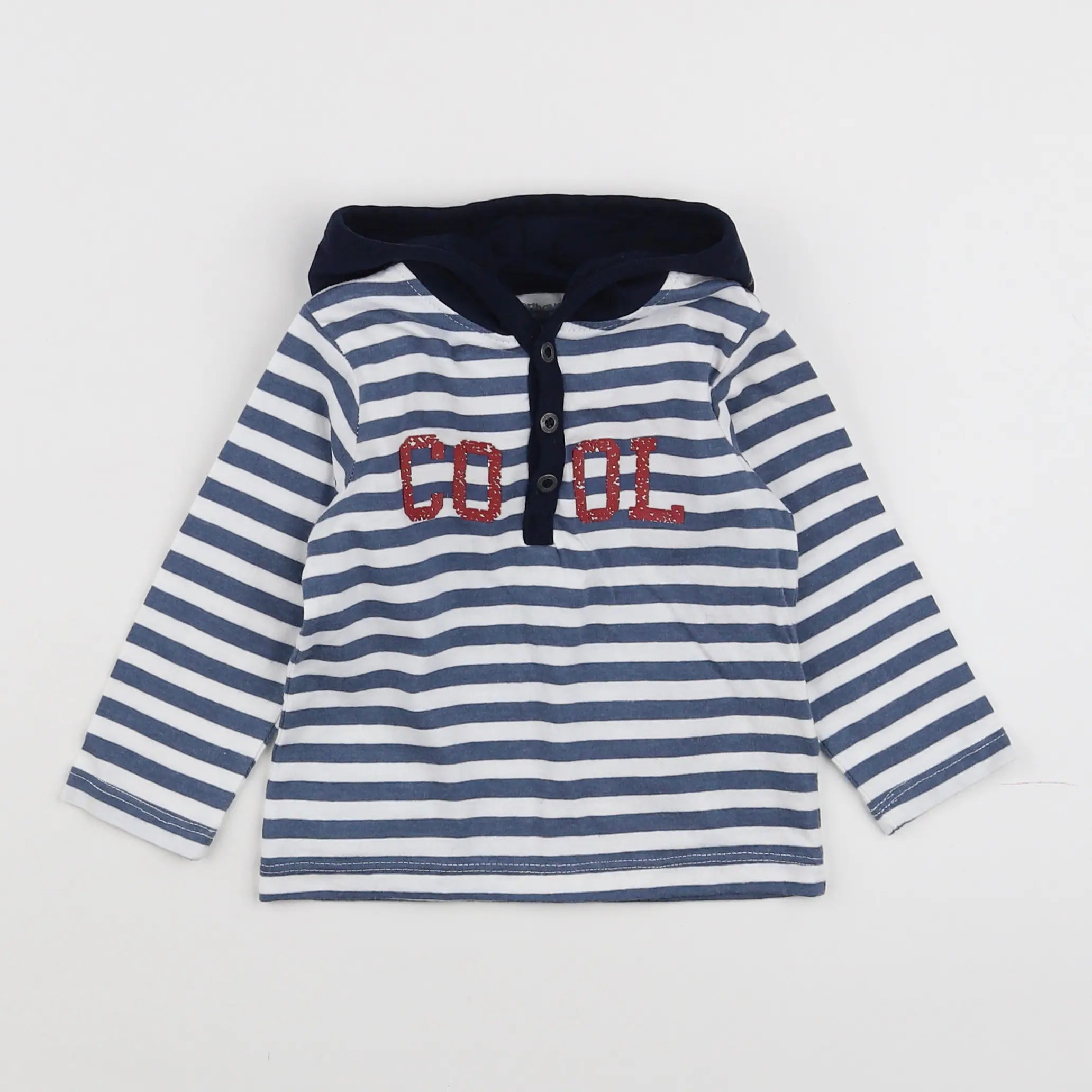 Vertbaudet - tee-shirt bleu, blanc - 12 mois