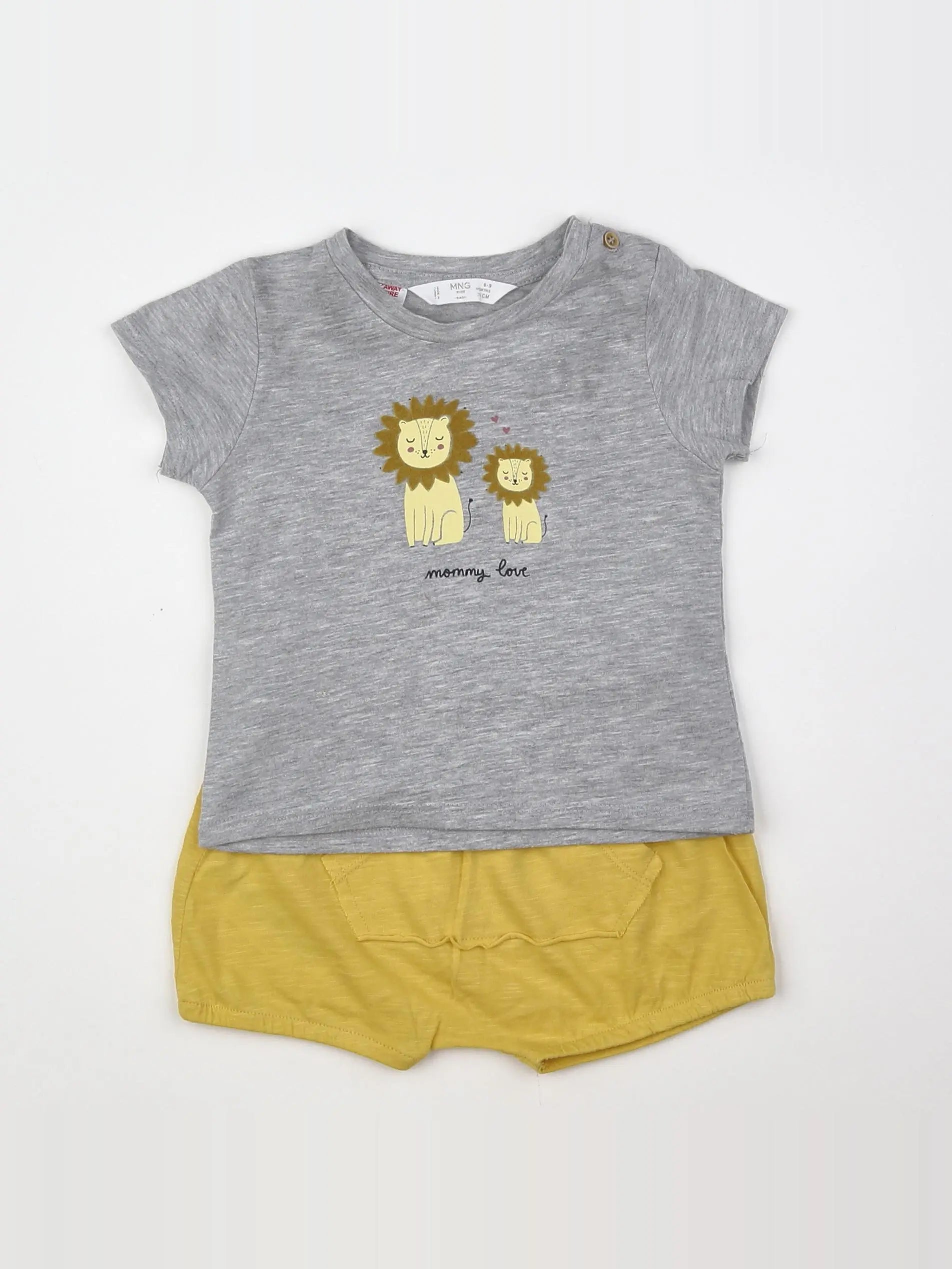 Mango - ensemble coton jaune, gris - 6/9 mois