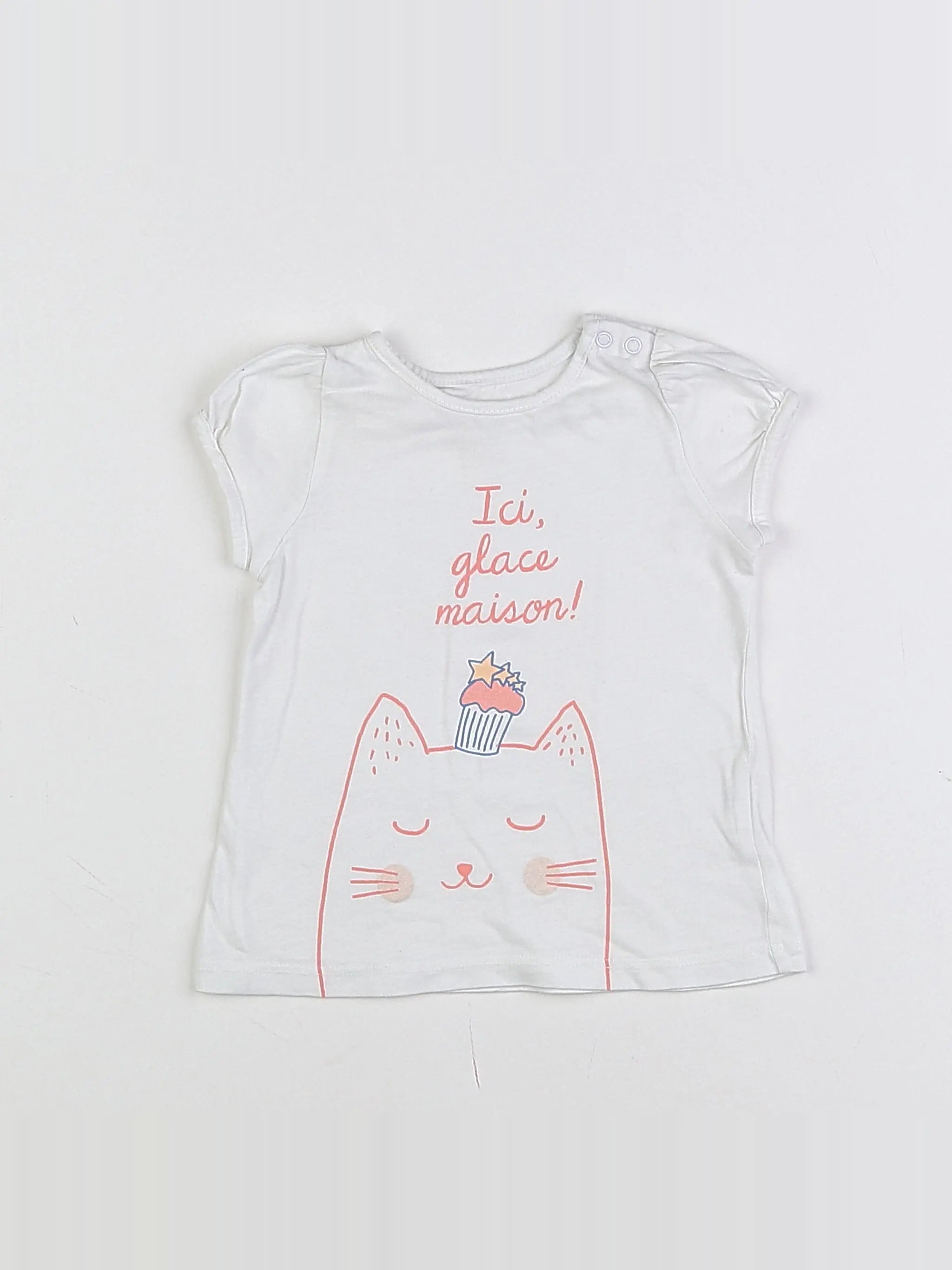 Boutchou - tee-shirt blanc, rose - 12 mois