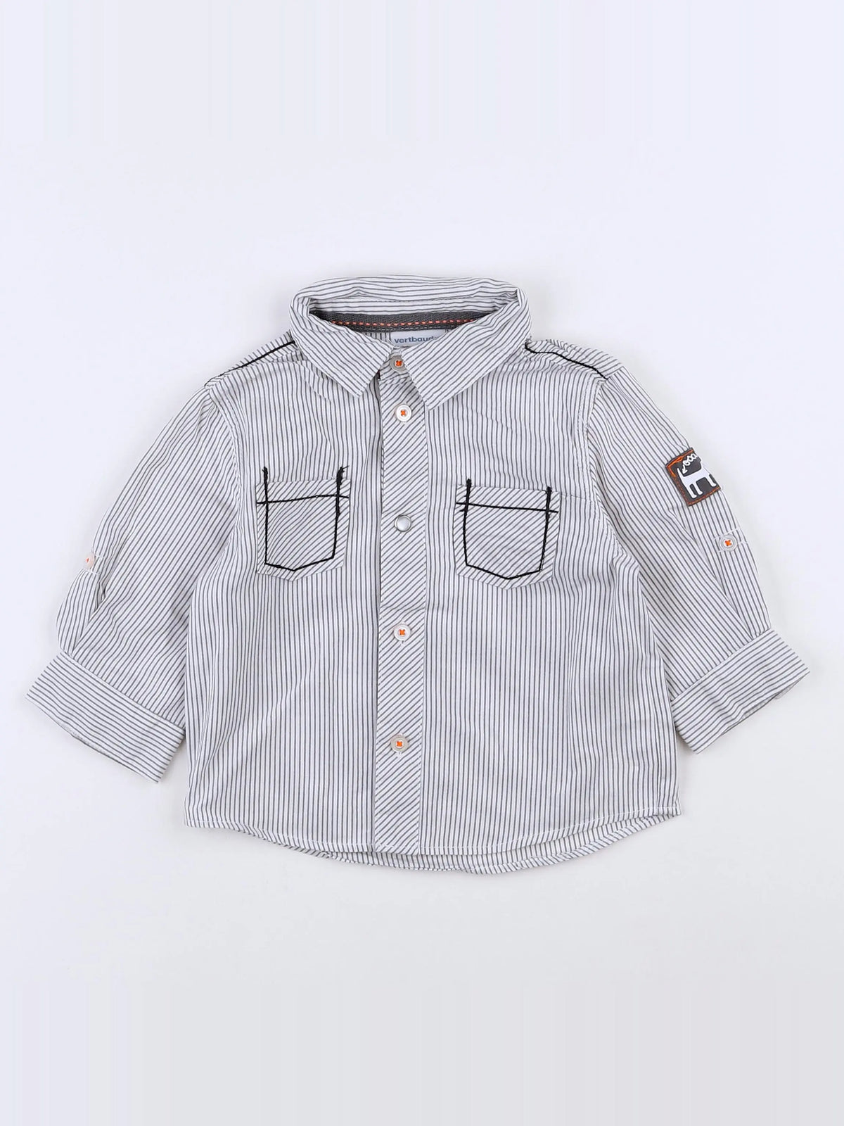 Vertbaudet - chemise blanc, gris - 12 mois