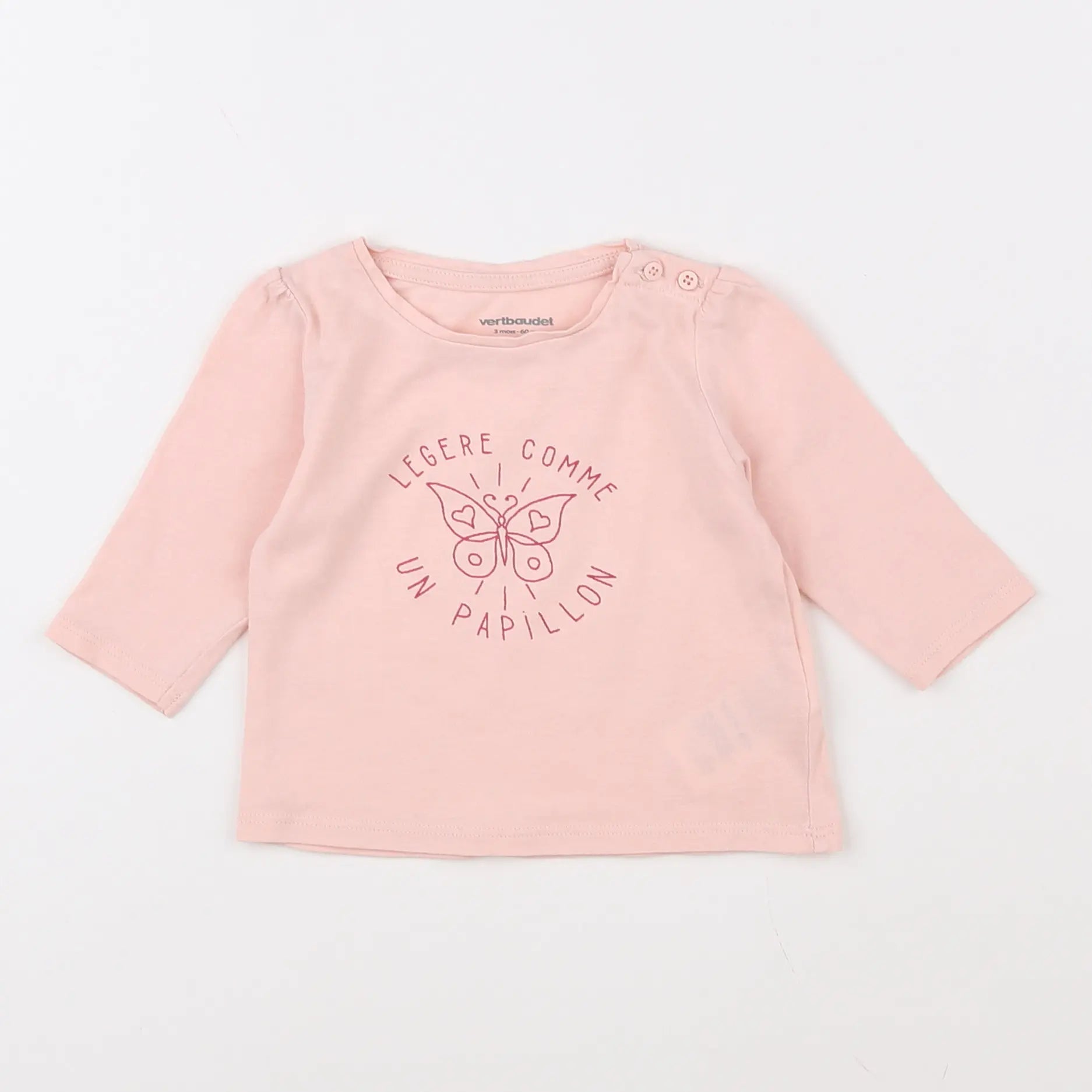 Vertbaudet - tee-shirt rose - 3 mois