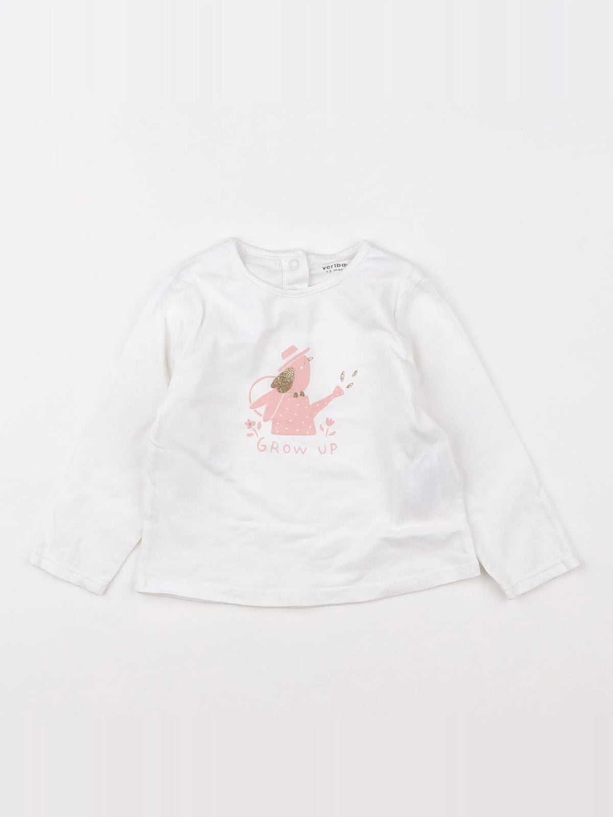 Vertbaudet - tee-shirt blanc, rose, or - 12 mois
