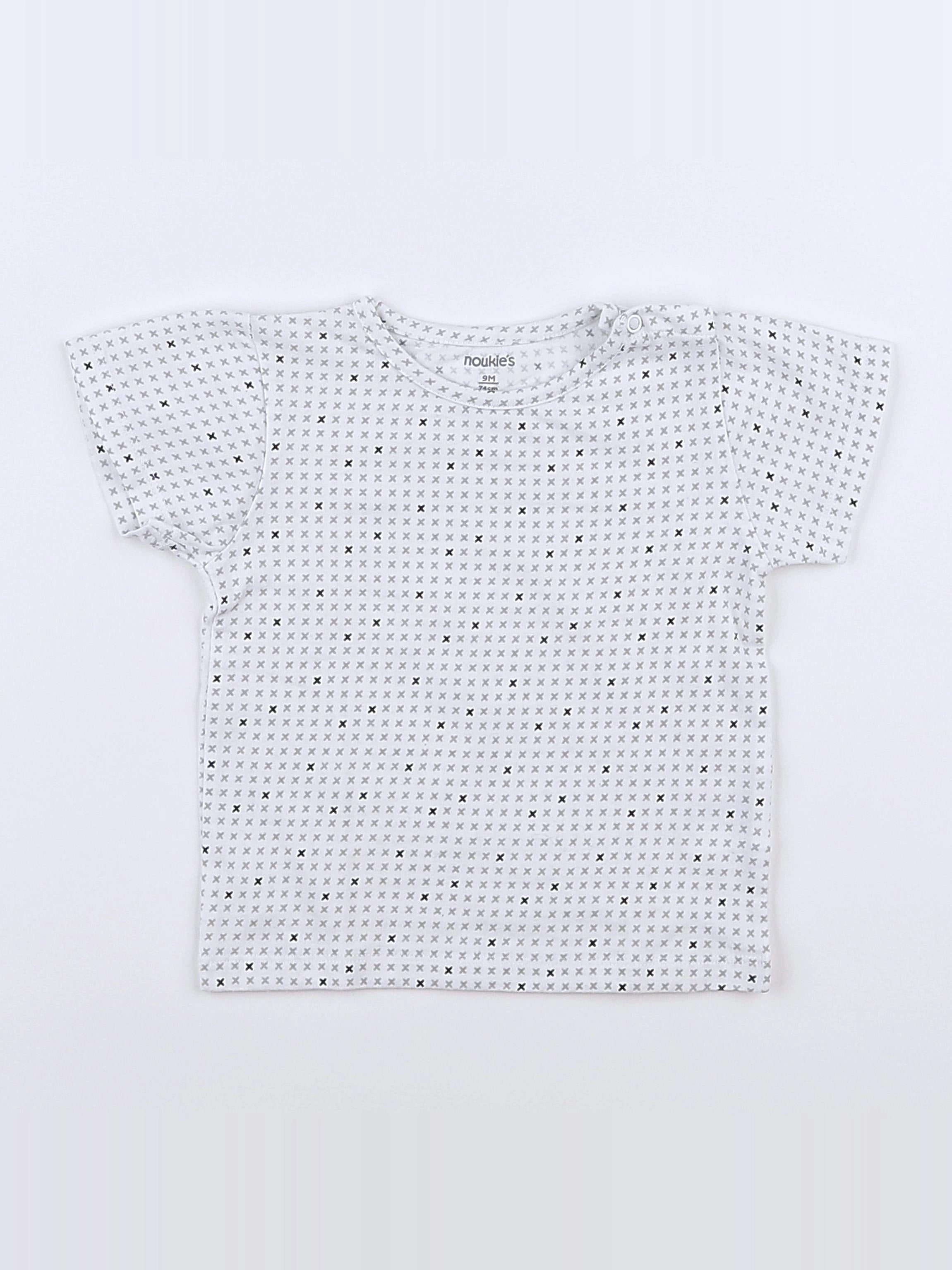 Noukie's - tee-shirt blanc, gris - 9 mois