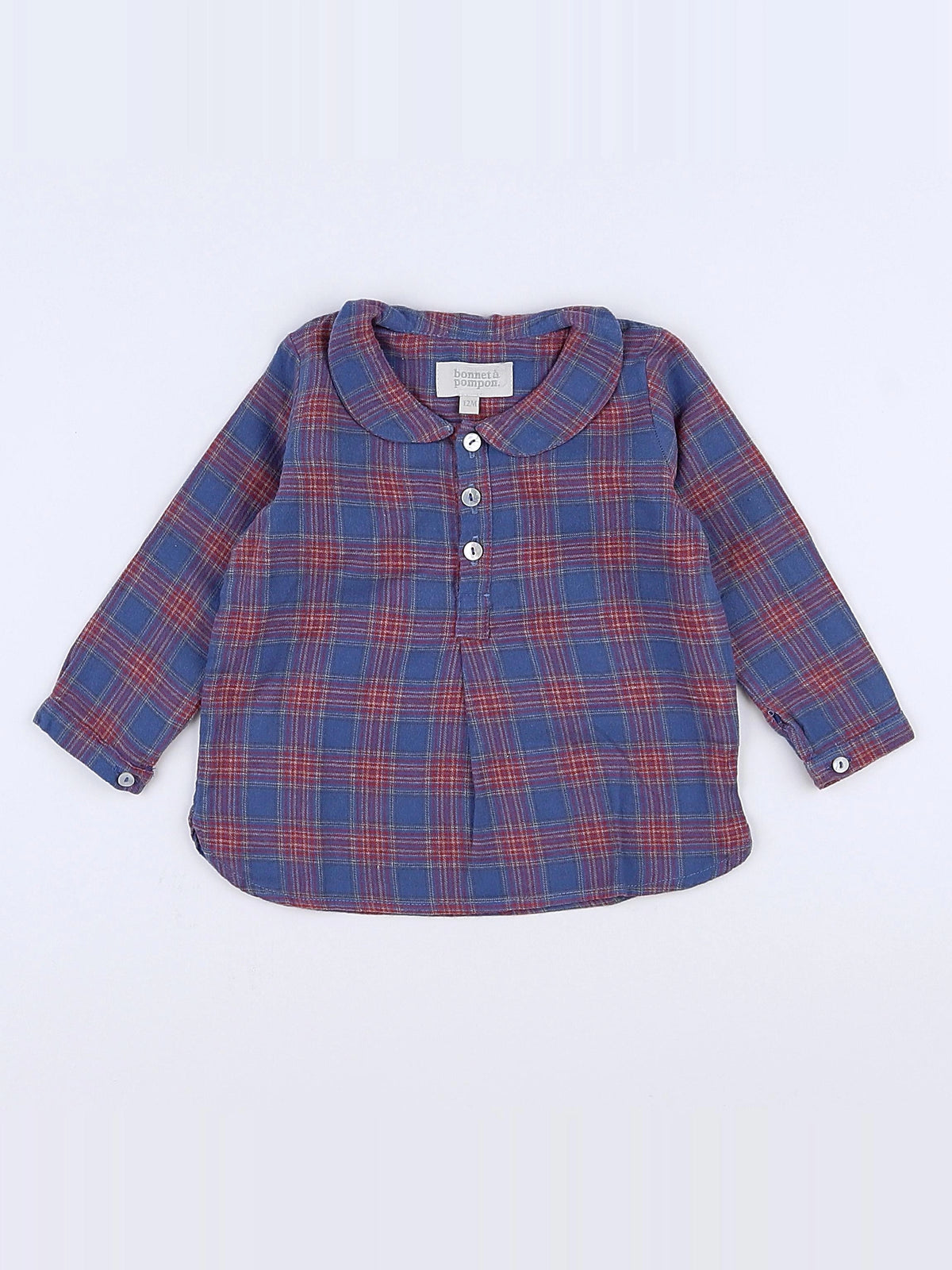 Bonnet à Pompon - blouse bleu, rouge - 12 mois