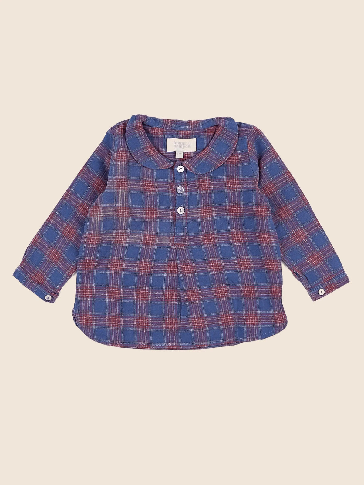 Bonnet à Pompon - blouse bleu, rouge - 12 mois