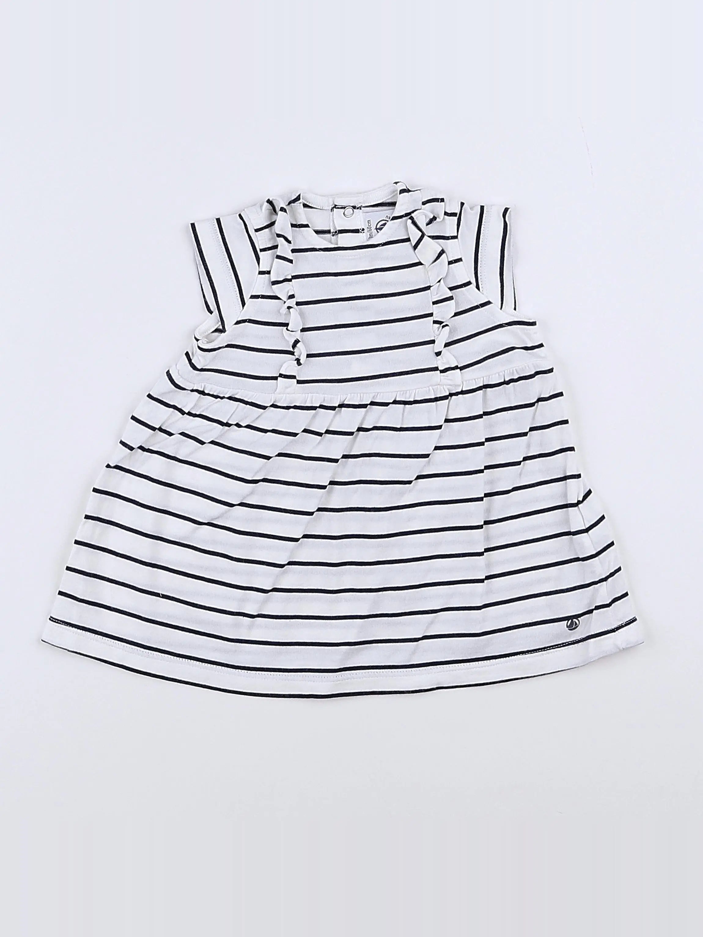 Petit Bateau - robe blanc, bleu - 3 mois