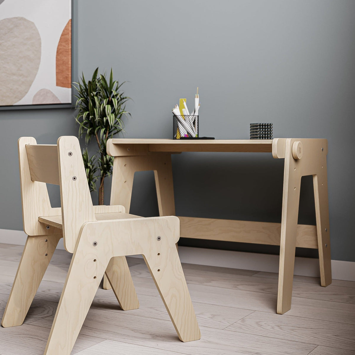 Ensemble - table et chaise évolutives pour jeunes enfants - nature