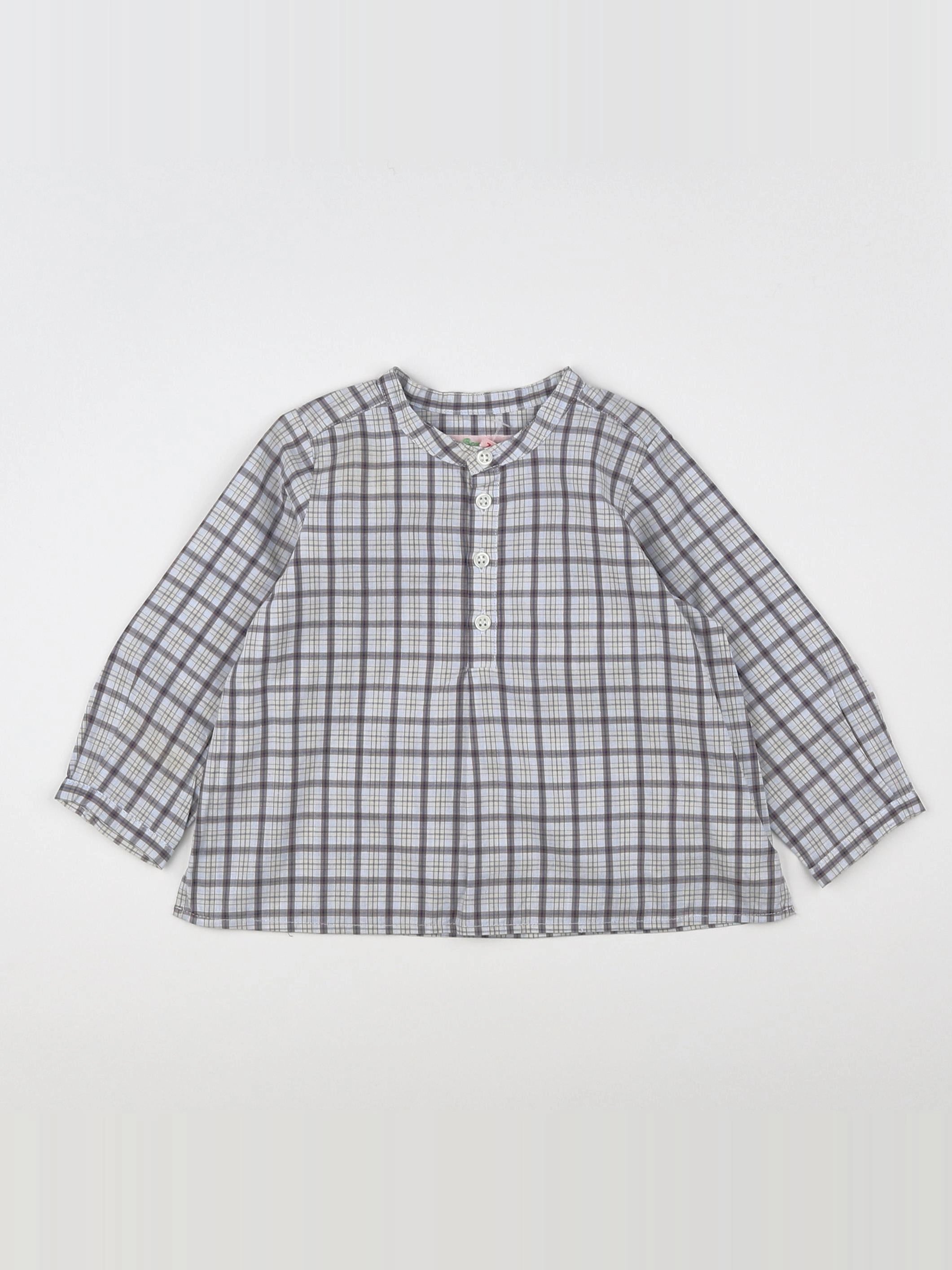 Bonpoint - chemise beige, gris - 12 mois