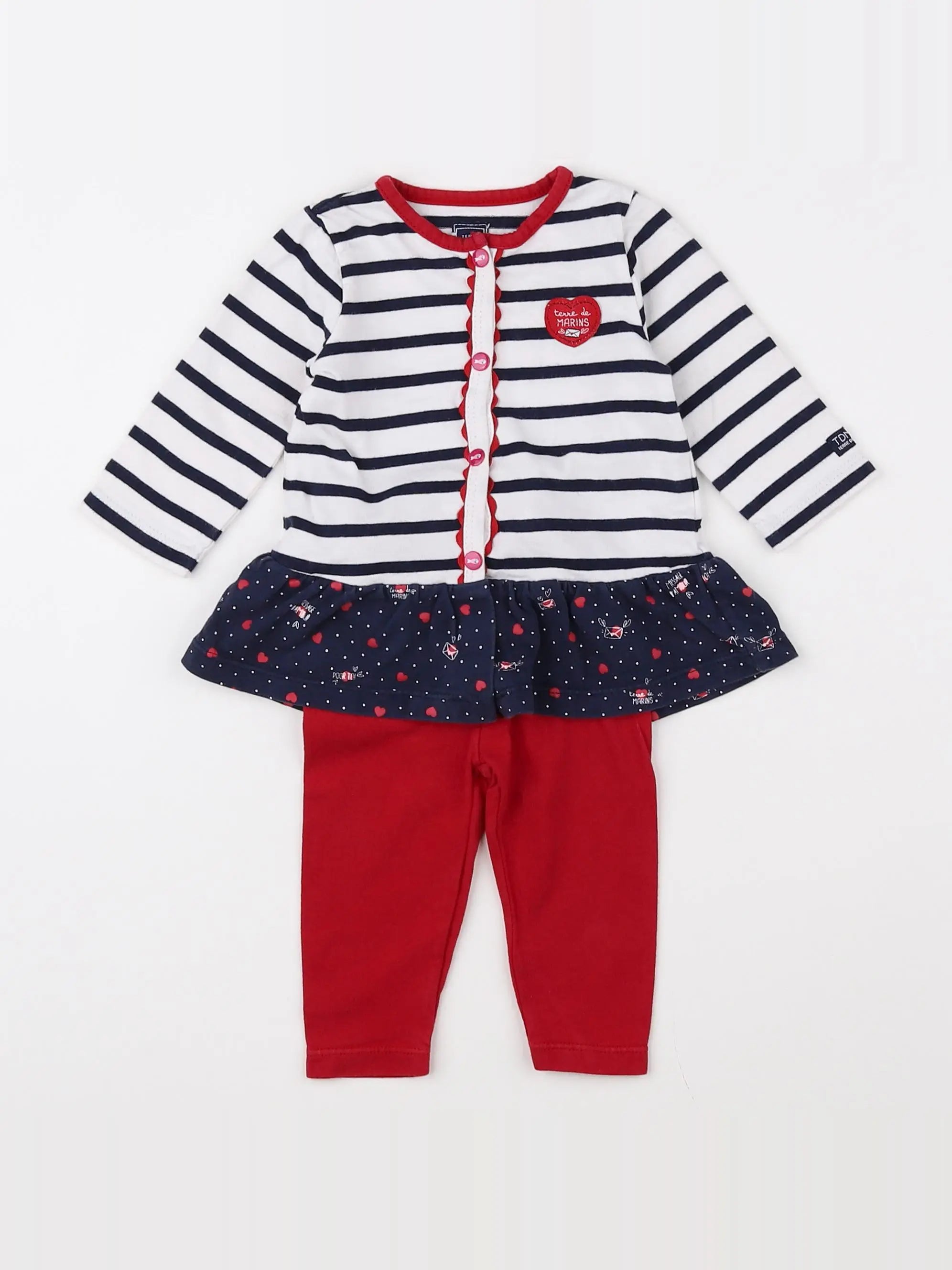 Terre de marins - ensemble rouge, bleu, blanc - 3 mois