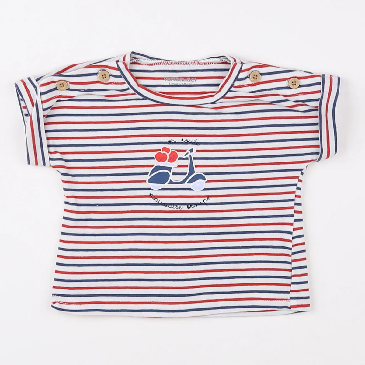 Vertbaudet - tee-shirt blanc, bleu - 3 mois