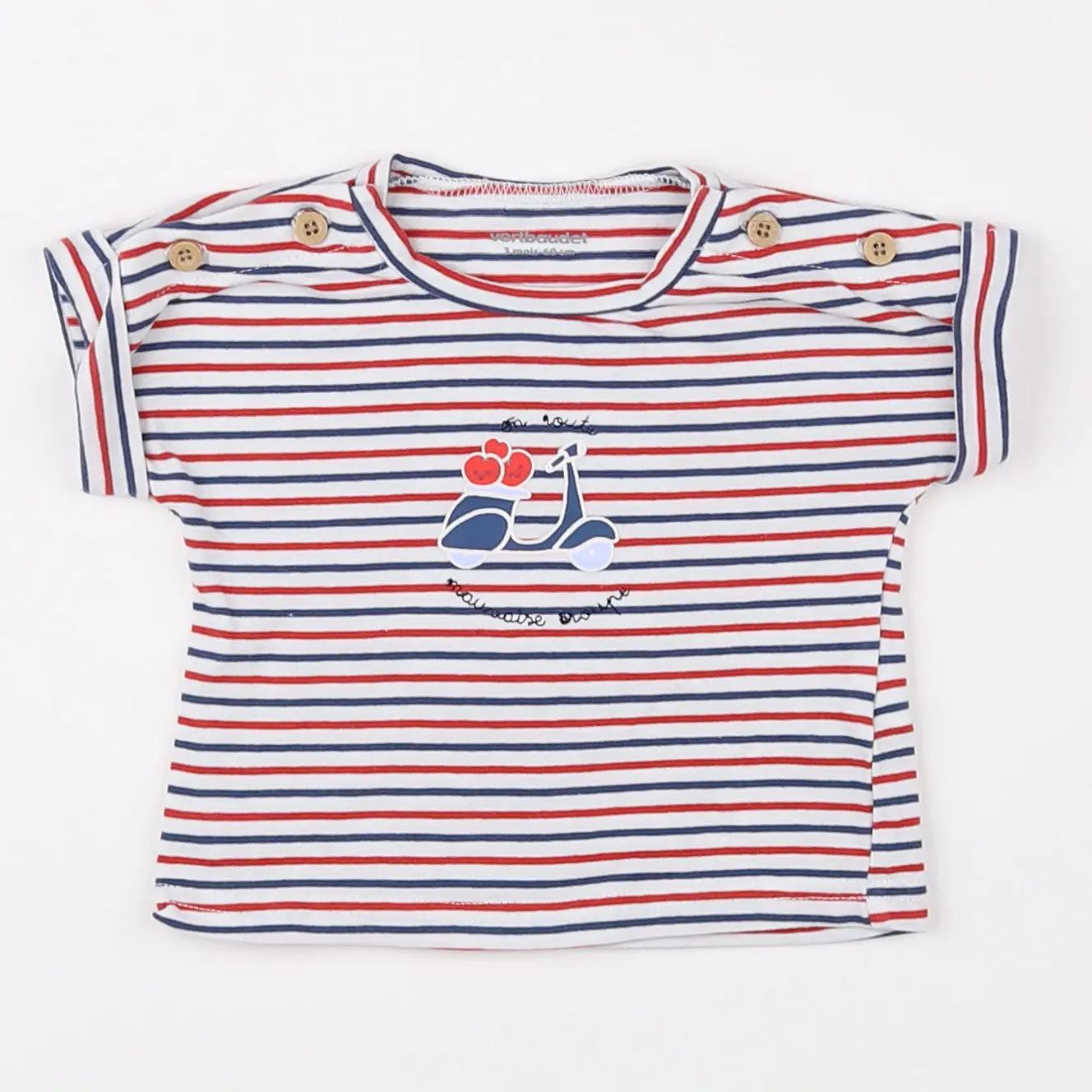 Vertbaudet - tee-shirt blanc, bleu - 3 mois