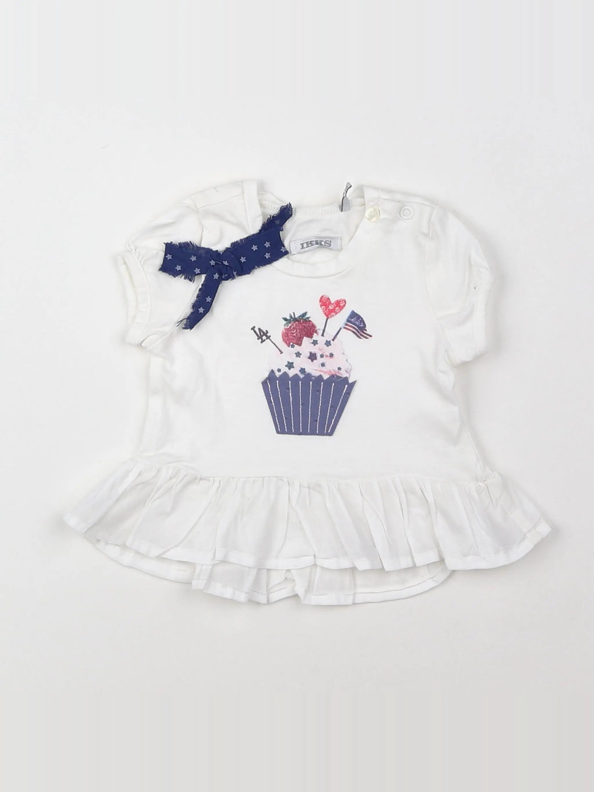 IKKS - tee-shirt blanc, bleu - 3 mois