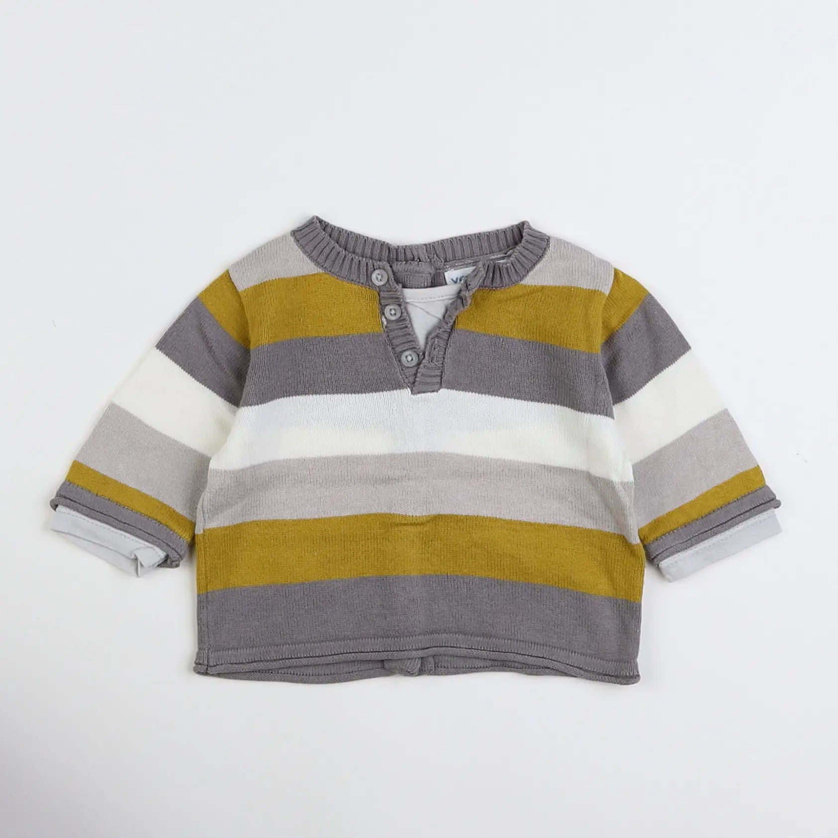 Vertbaudet - pull gris, jaune, multicolore - 3 mois