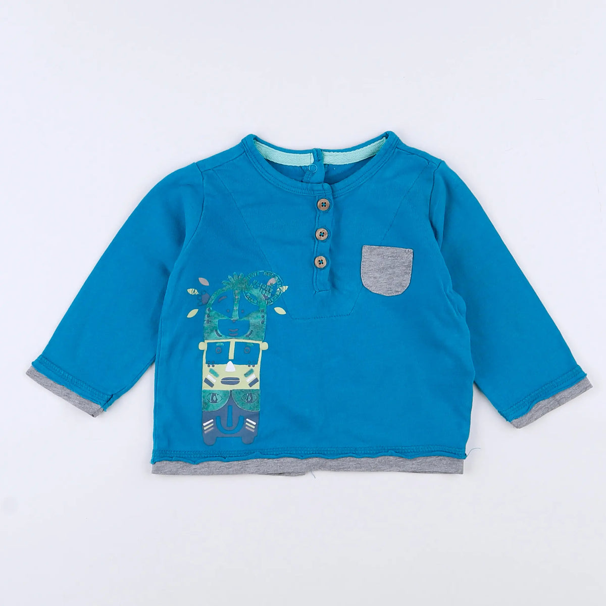 Vertbaudet - tee-shirt bleu, gris - 9 mois