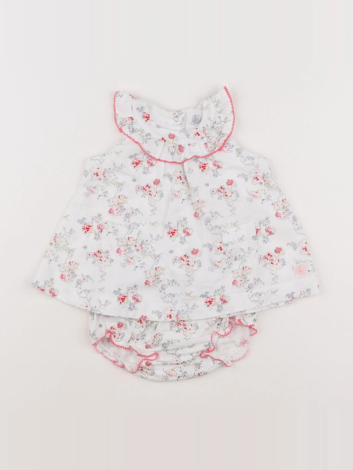 Petit Bateau - robe blanc, rose - 3 mois