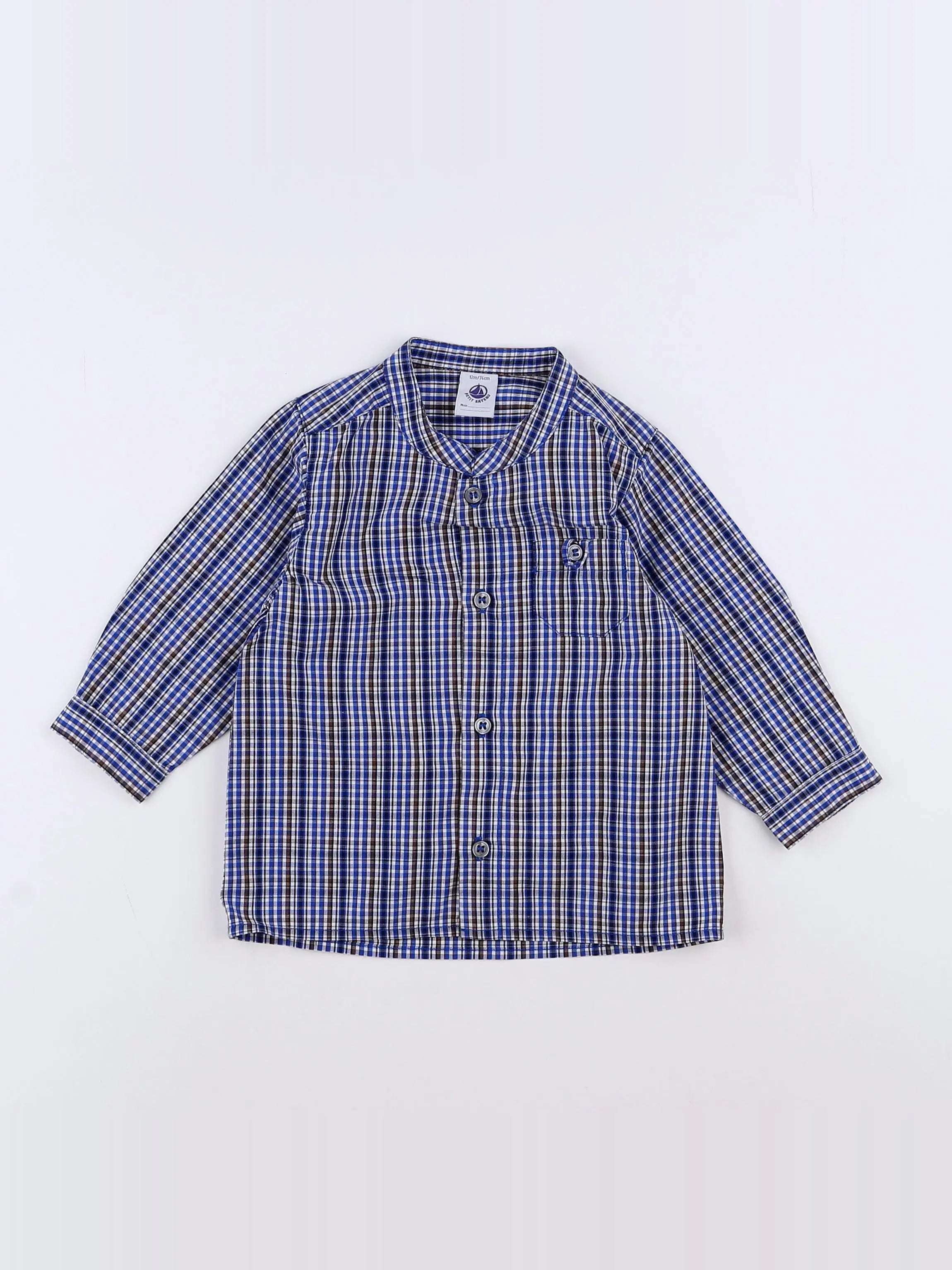 Petit Bateau - chemise blanc, bleu - 12 mois