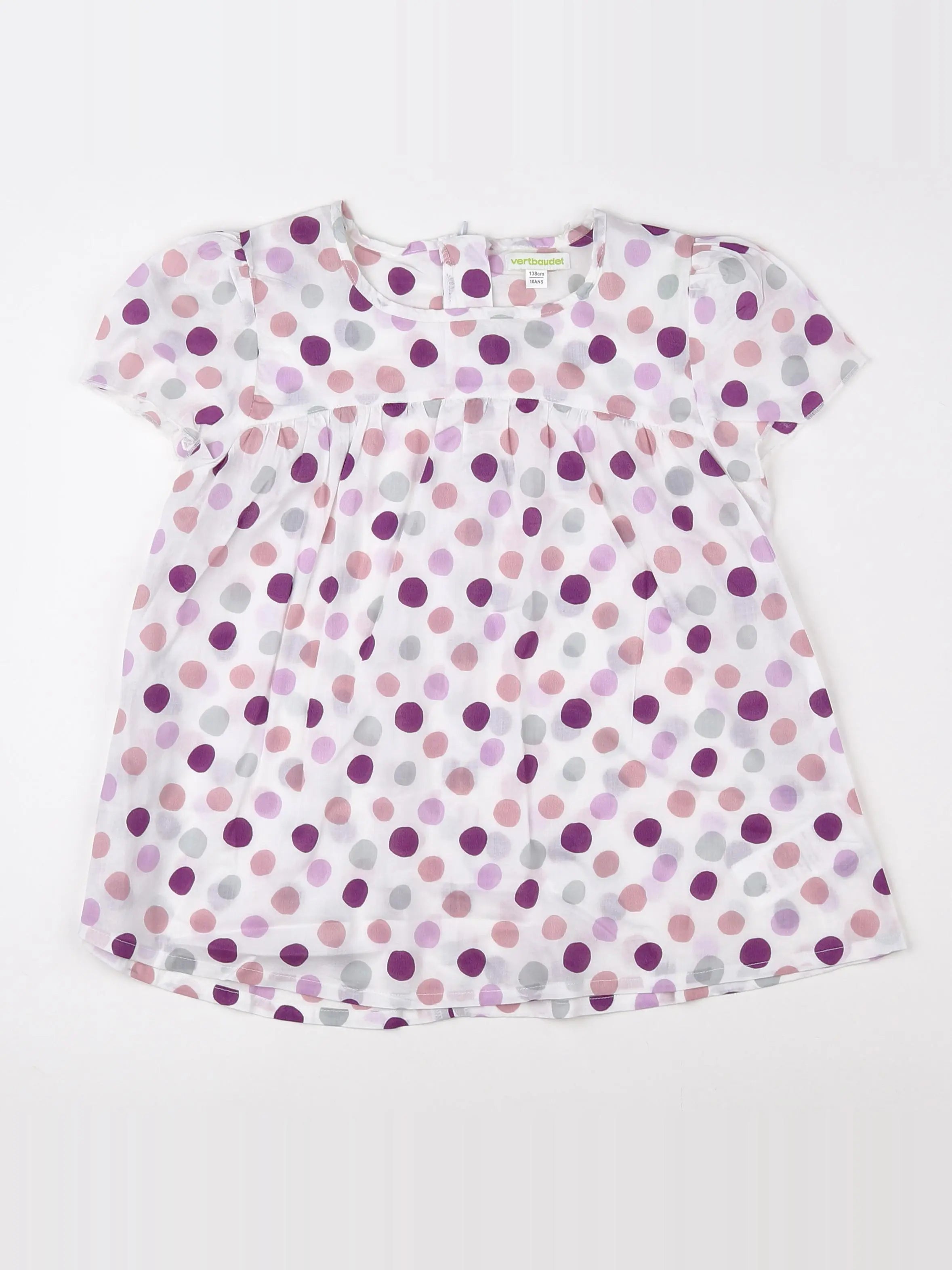 Vertbaudet - blouse blanc, violet (état neuf) - 10 ans