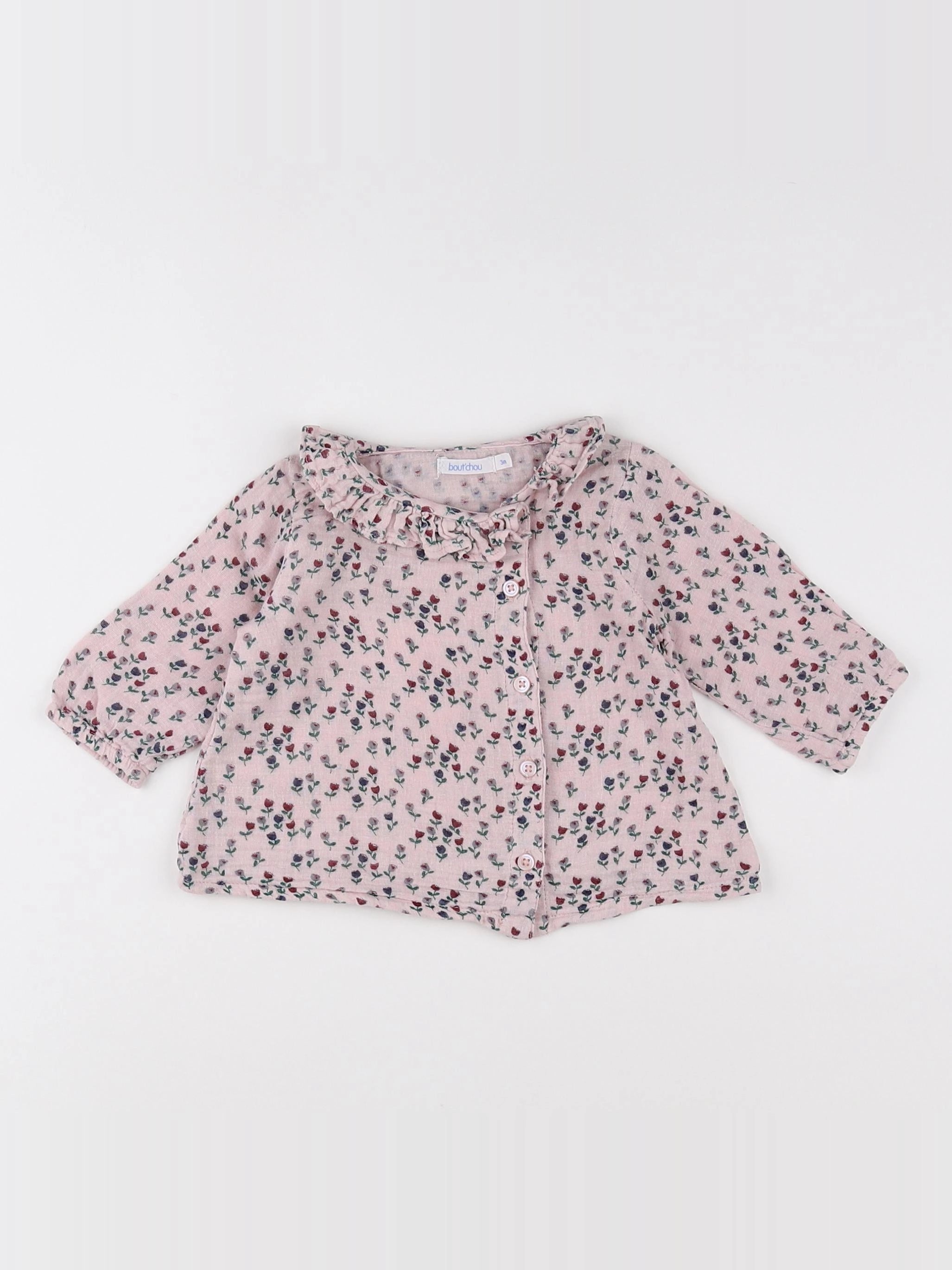 Boutchou - blouse rose, vert - 3 mois