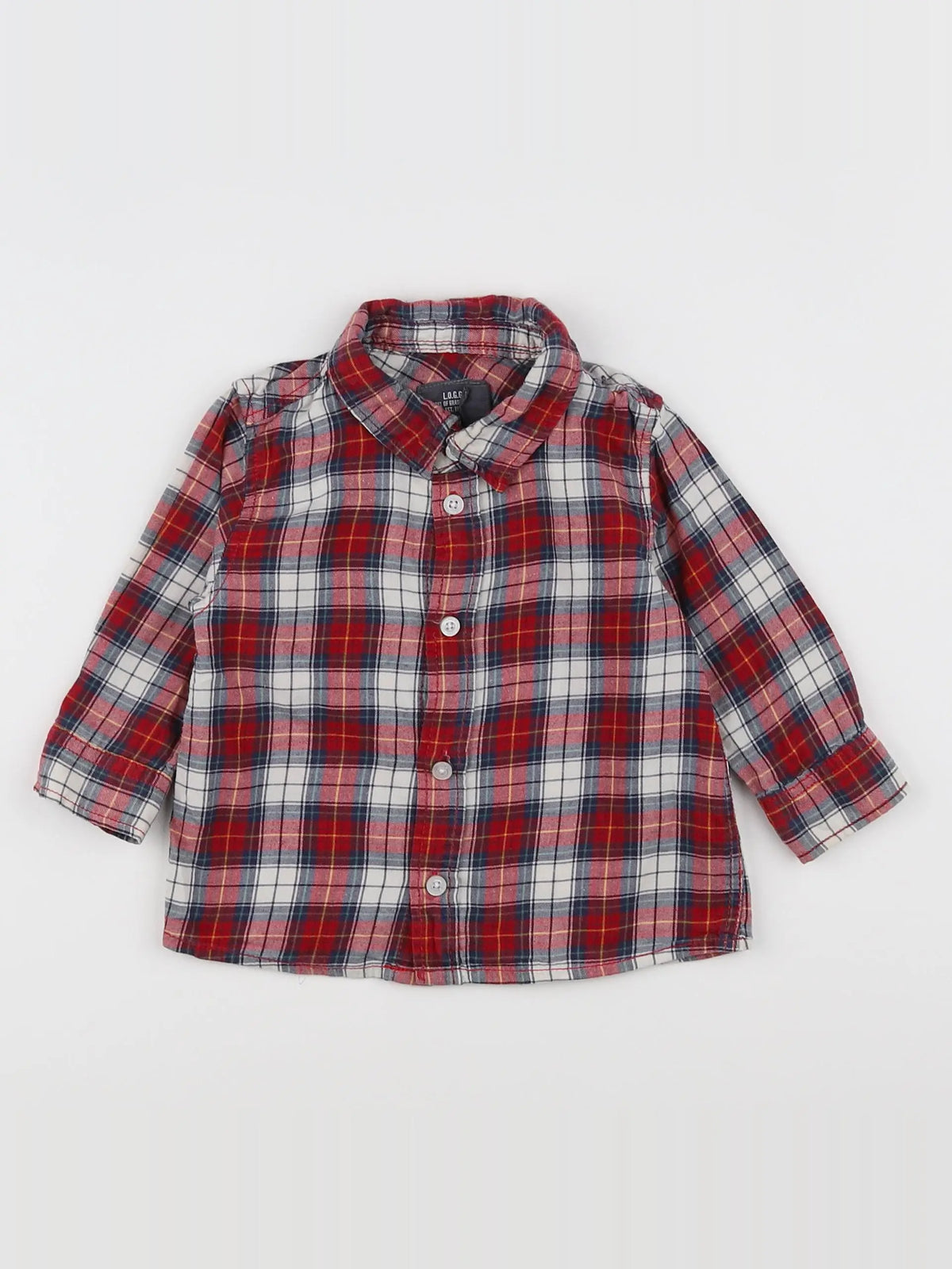H&M - chemise rouge, blanc - 6/9 mois