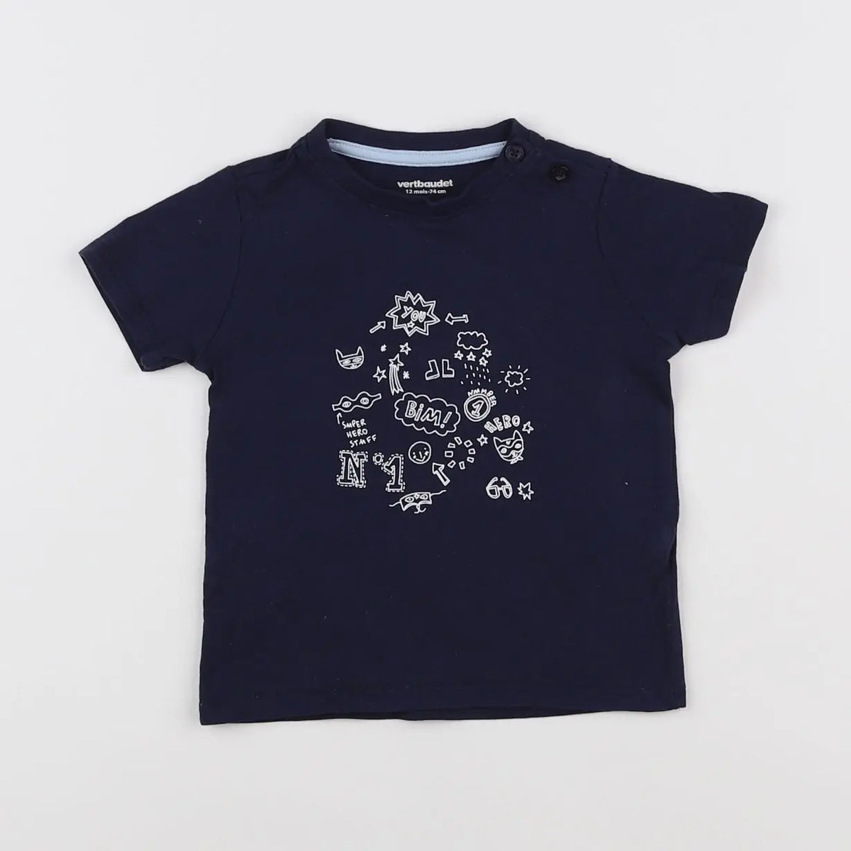 Vertbaudet - tee-shirt bleu - 12 mois