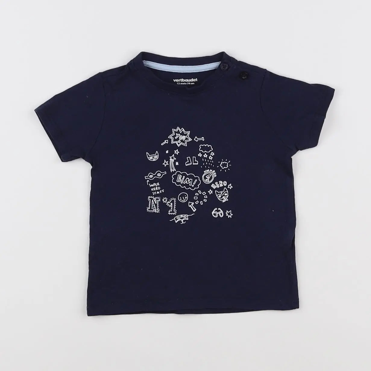 Vertbaudet - tee-shirt bleu - 12 mois