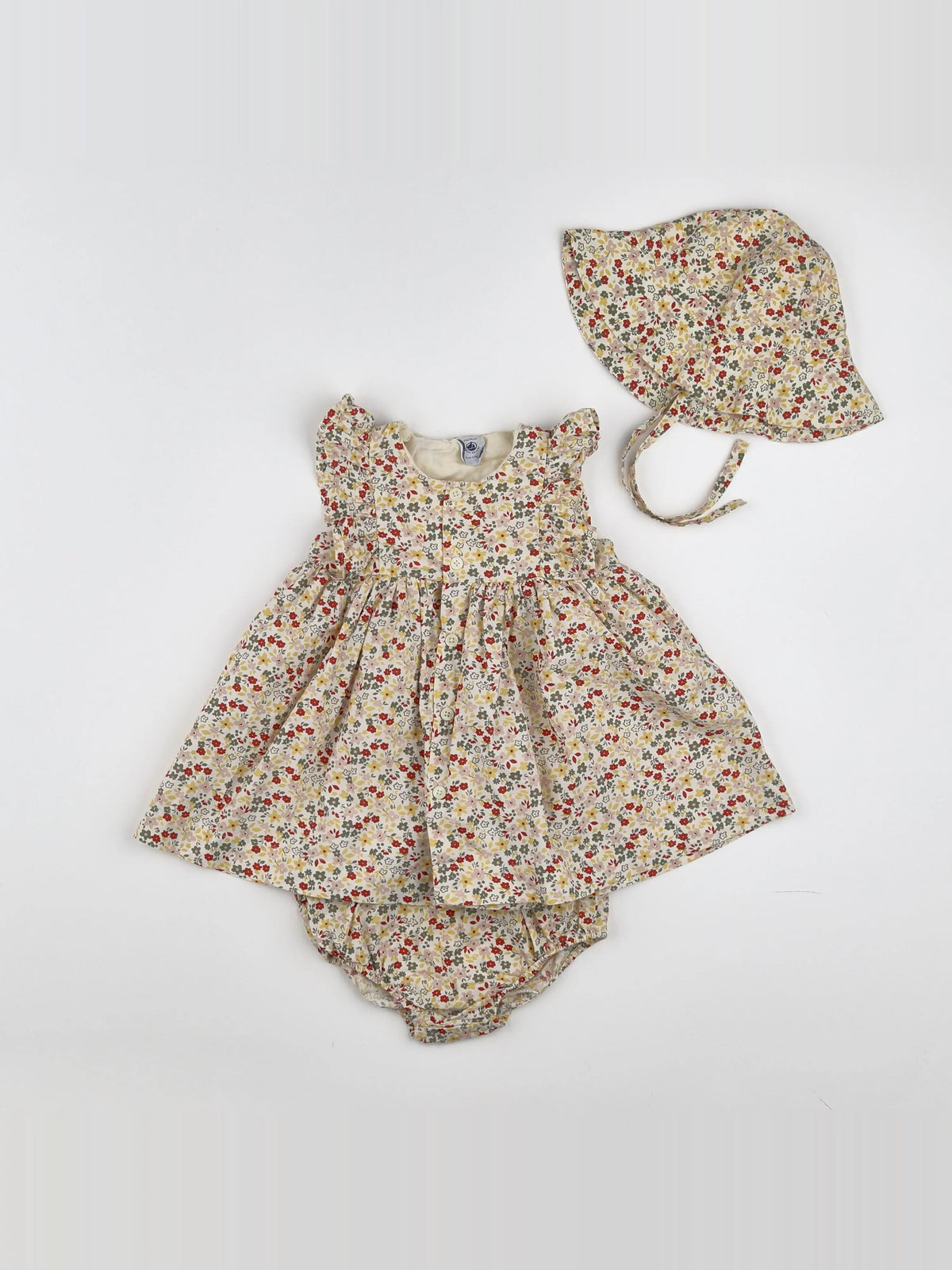 Petit Bateau - robe jaune, blanc - 12 mois