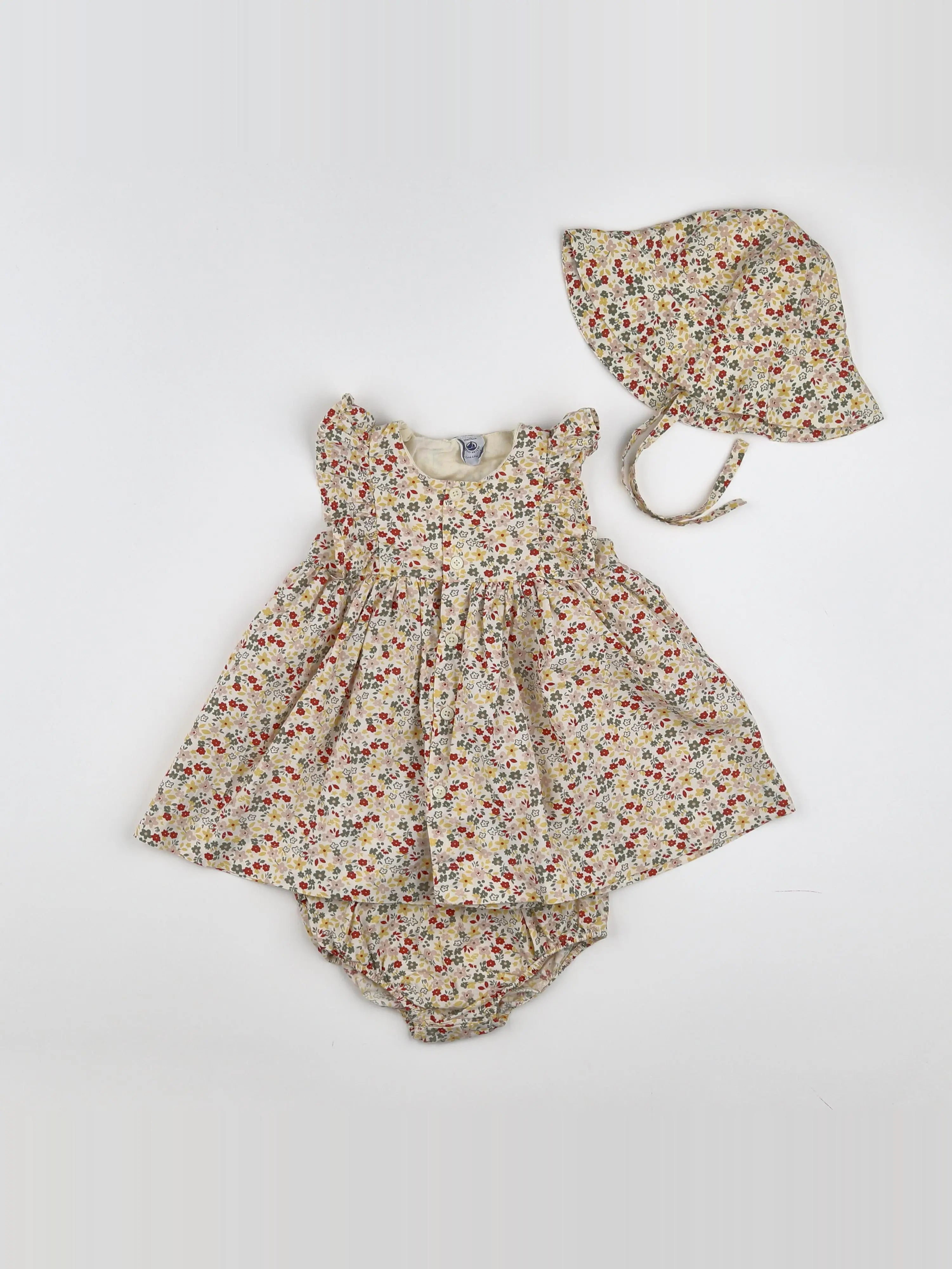 Petit Bateau - robe jaune, blanc - 12 mois