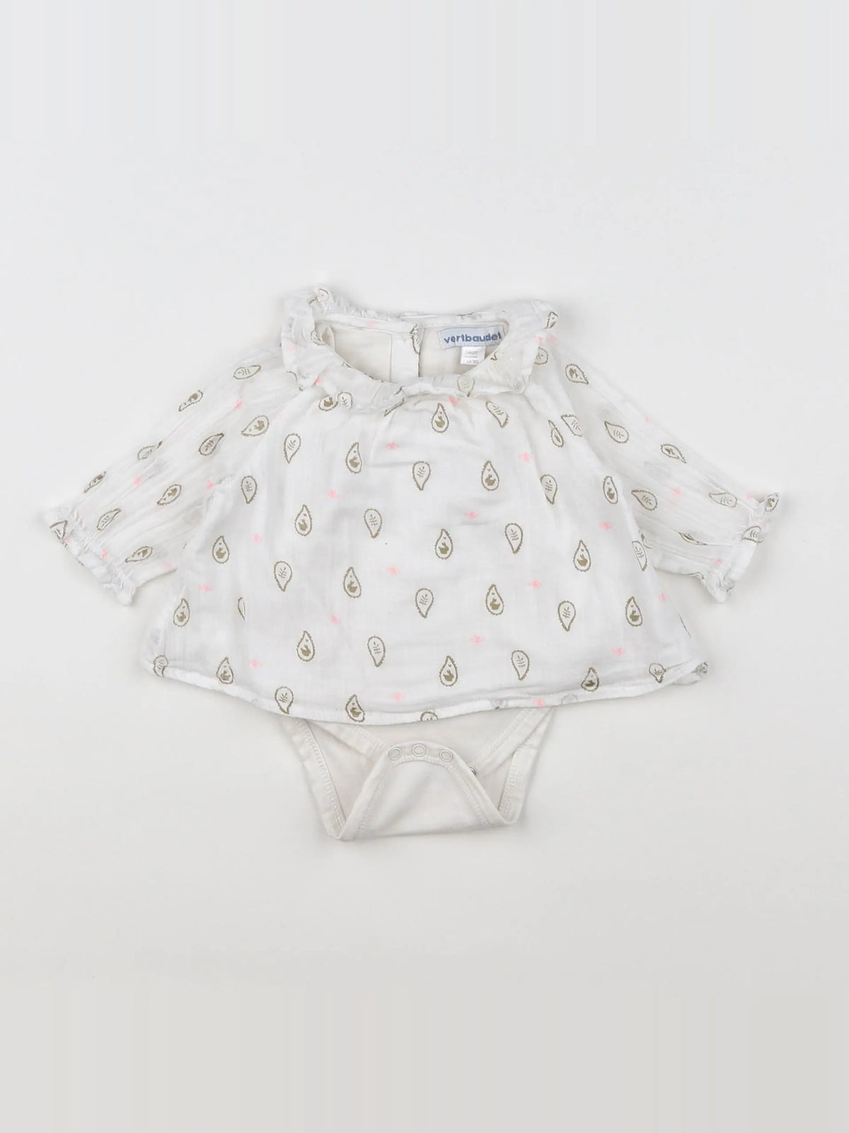 Vertbaudet - body vetement blanc, rose - 1 mois