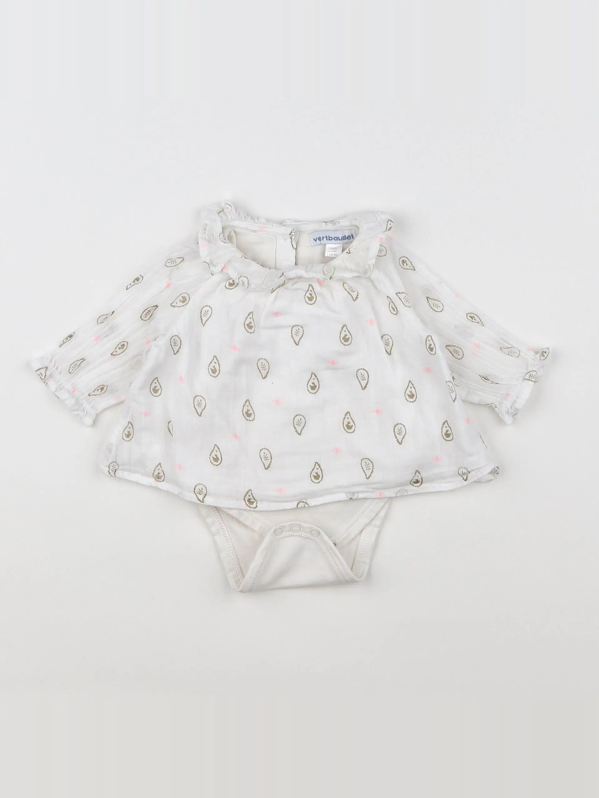 Vertbaudet - body vetement blanc, rose - 1 mois