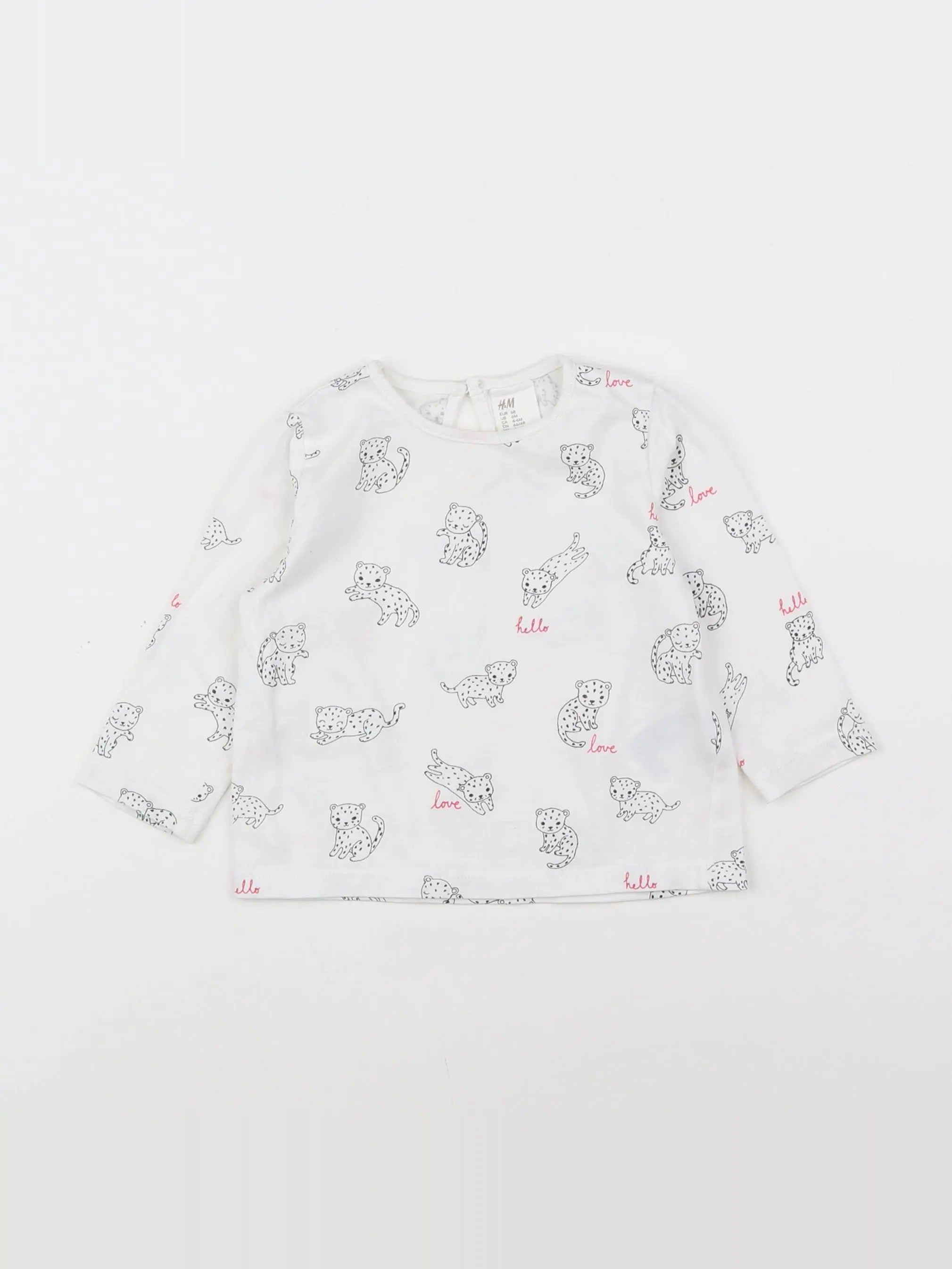 H&M - tee-shirt blanc, rose - 6 mois