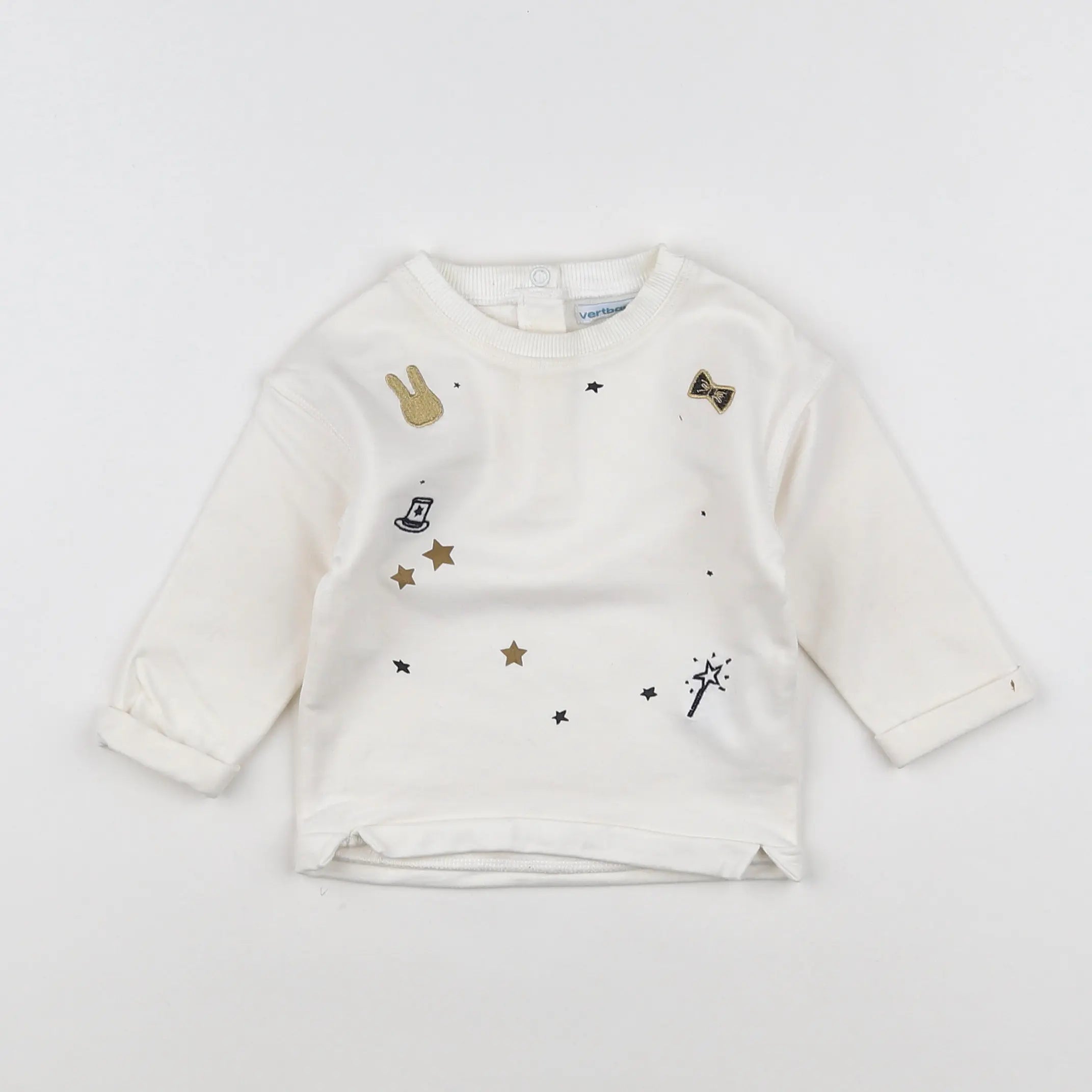 Vertbaudet - sweat blanc, or - 6 mois